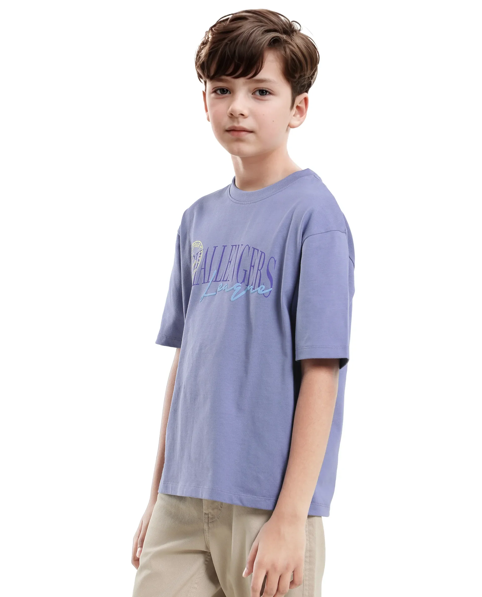 Rare Ones Kids Josh Light Purple Cotton Solid Slip-On Oversized Fit T-Shirt - Image 6