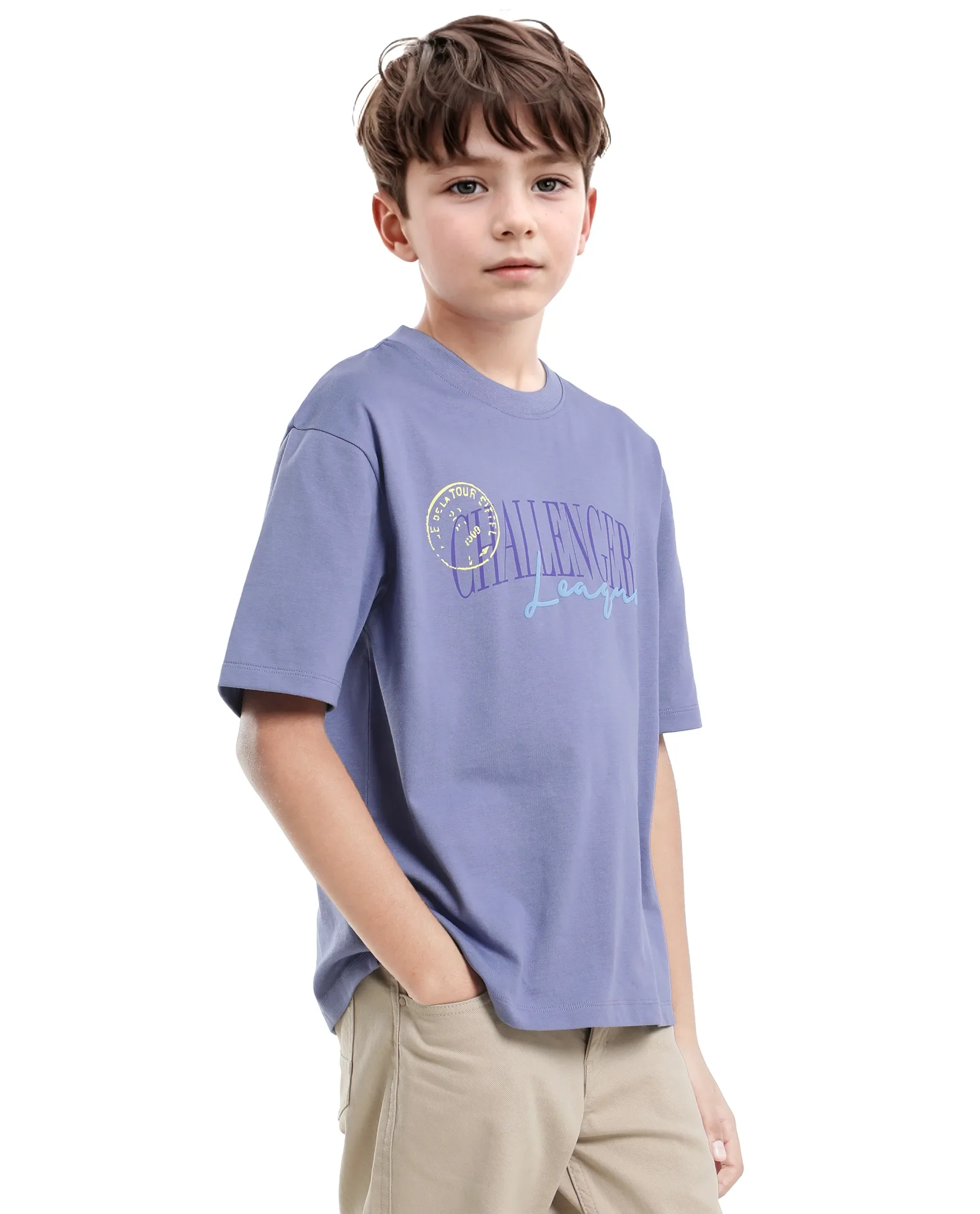 Rare Ones Kids Josh Light Purple Cotton Solid Slip-On Oversized Fit T-Shirt - Image 7