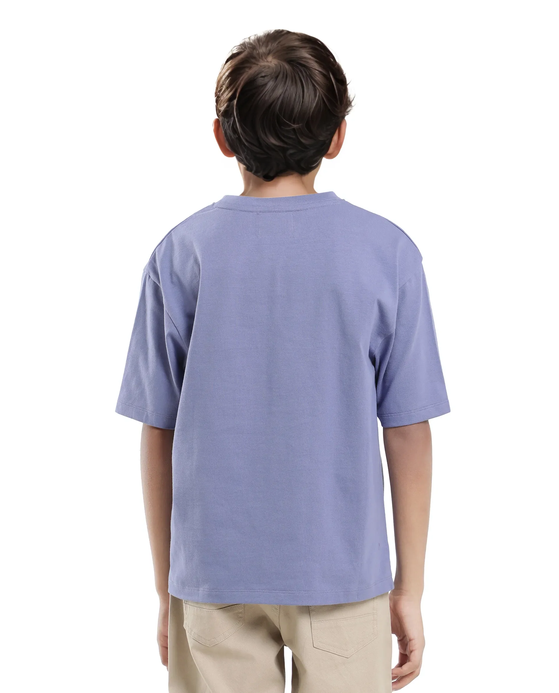 Rare Ones Kids Josh Light Purple Cotton Solid Slip-On Oversized Fit T-Shirt - Image 8