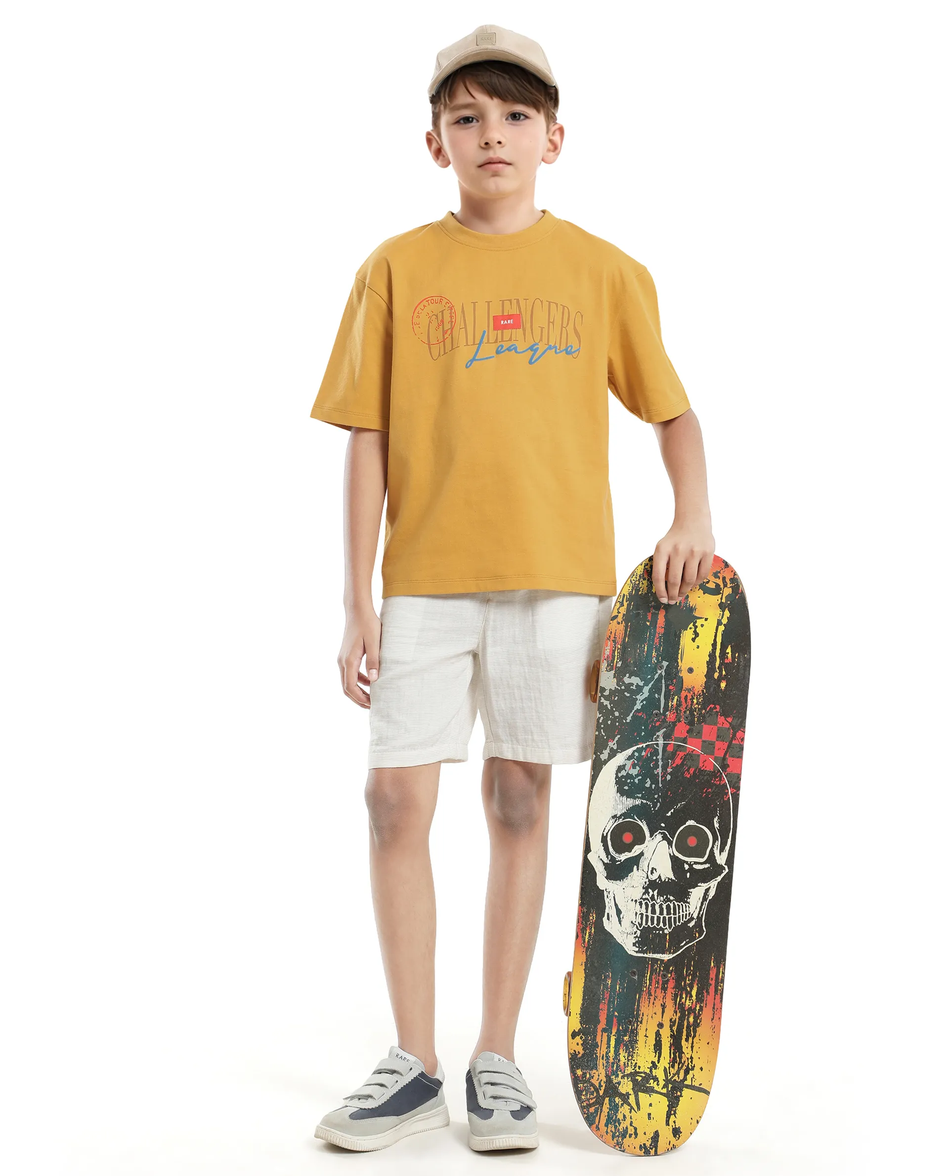 Rare Ones Kids Josh Yellow Cotton Solid Slip-On Oversized Fit T-Shirt - Image 2