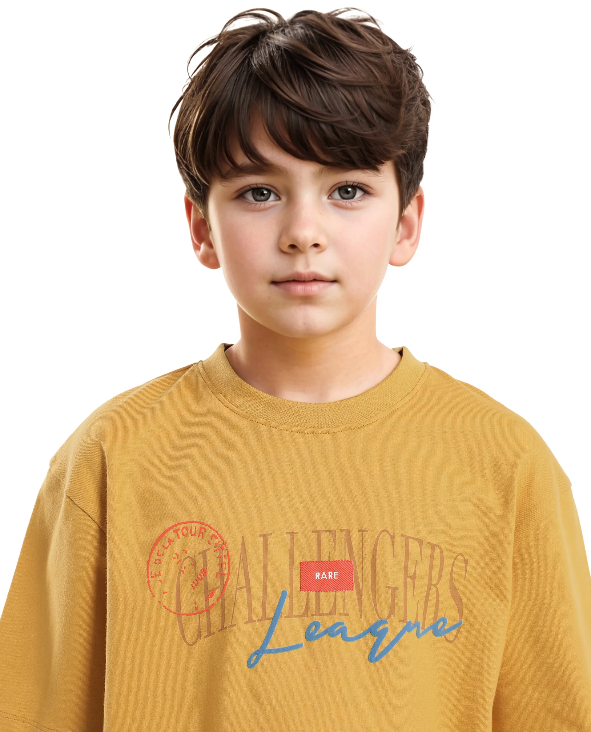 Rare Ones Kids Josh Yellow Cotton Solid Slip-On Oversized Fit T-Shirt - Image 4