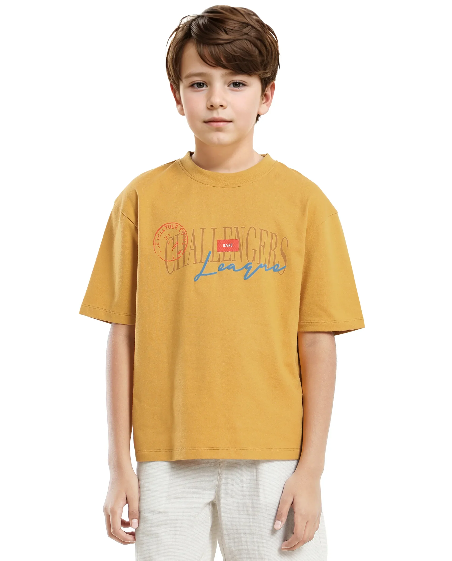 Rare Ones Kids Josh Yellow Cotton Solid Slip-On Oversized Fit T-Shirt - Image 5