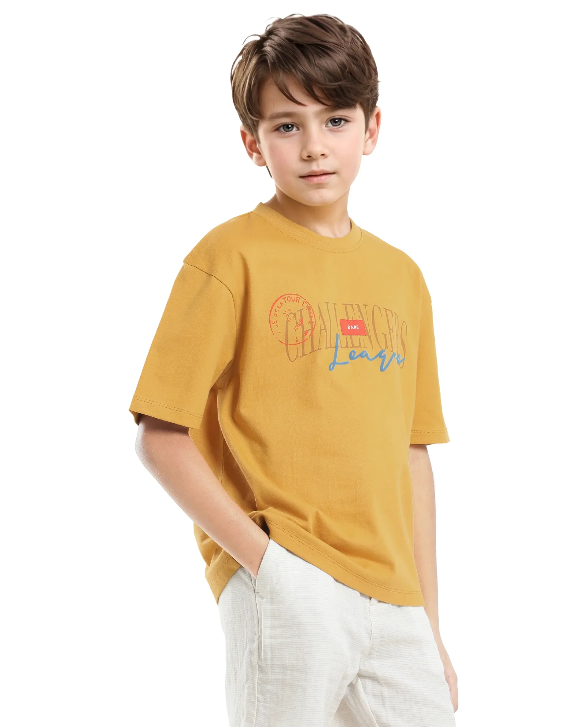 Rare Ones Kids Josh Yellow Cotton Solid Slip-On Oversized Fit T-Shirt - Image 7