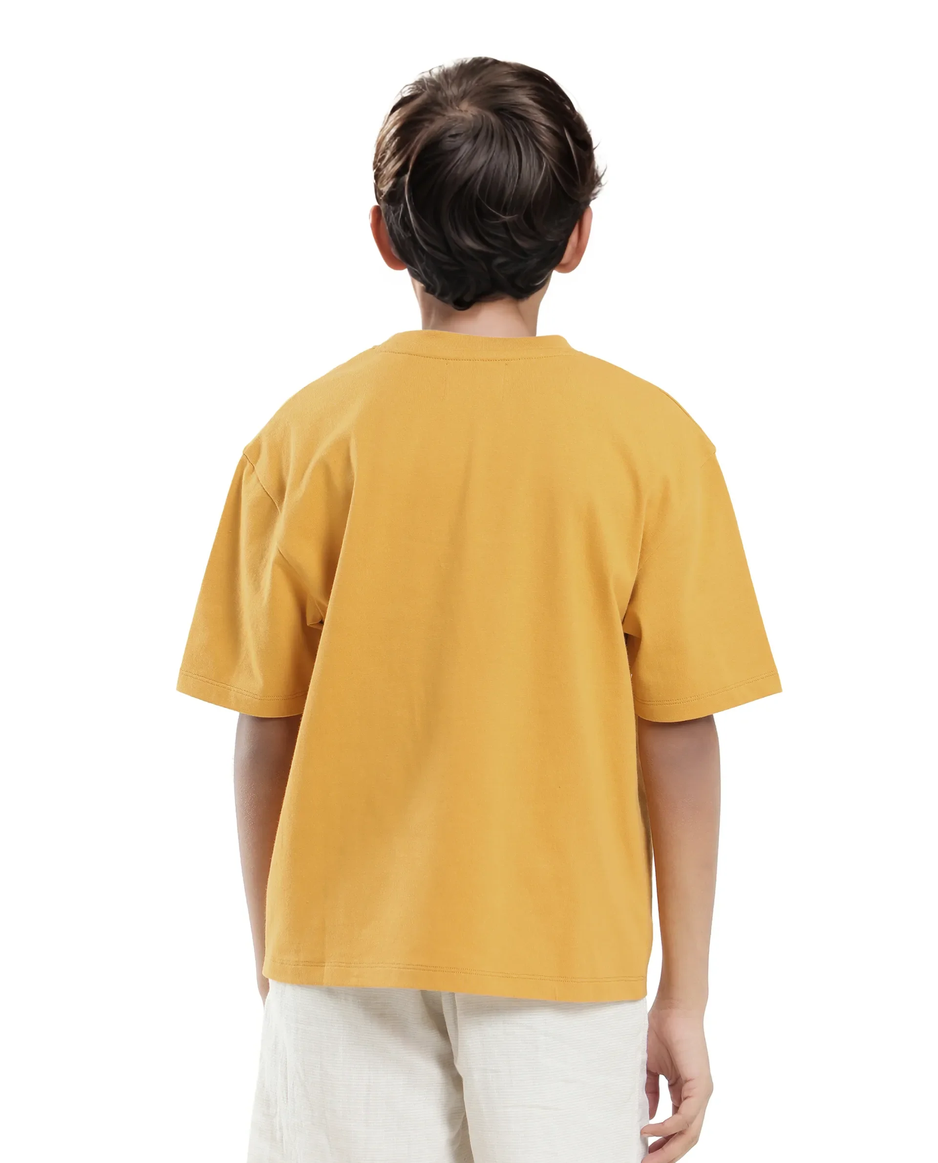 Rare Ones Kids Josh Yellow Cotton Solid Slip-On Oversized Fit T-Shirt - Image 9