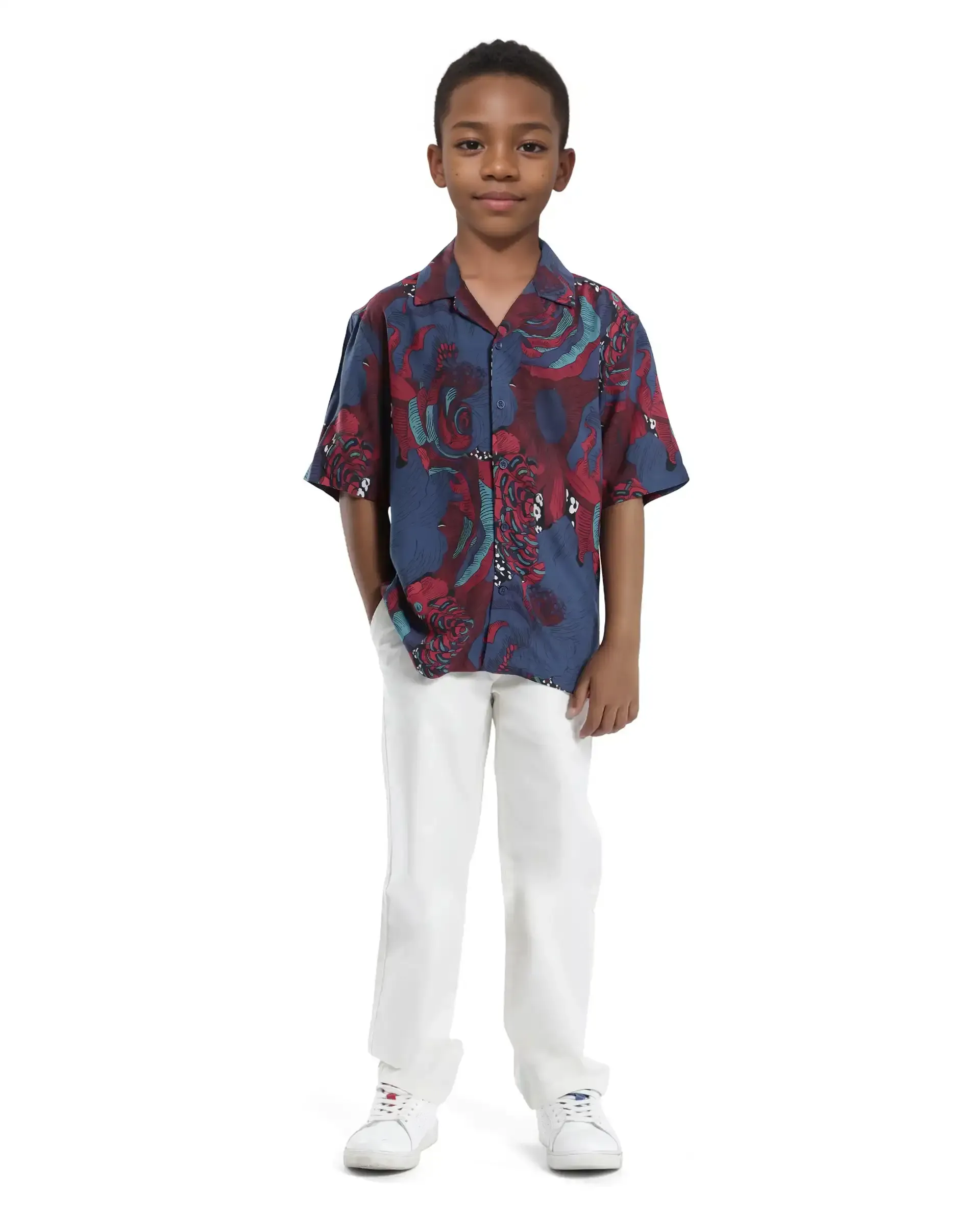 Rare Ones Kids Junf Blue Viscose Half Sleeve Button Printed Regular Fit Shirt - Image 2