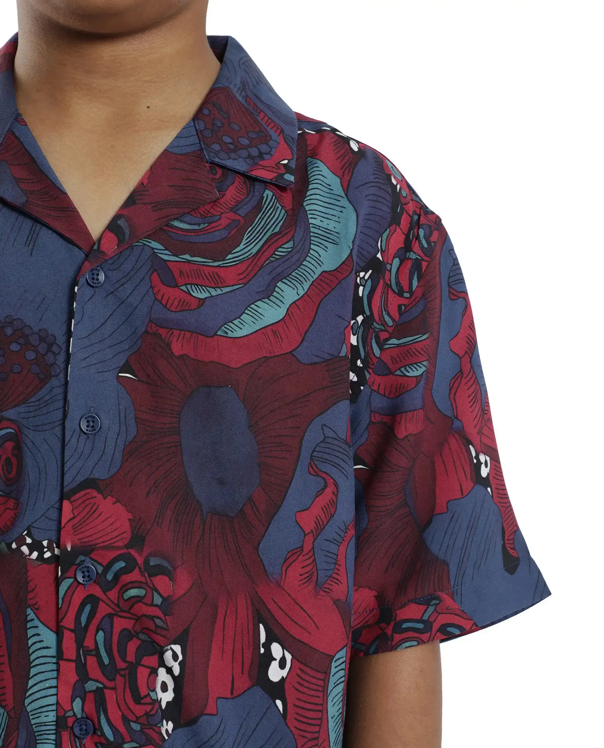 Rare Ones Kids Junf Blue Viscose Half Sleeve Button Printed Regular Fit Shirt - Image 3
