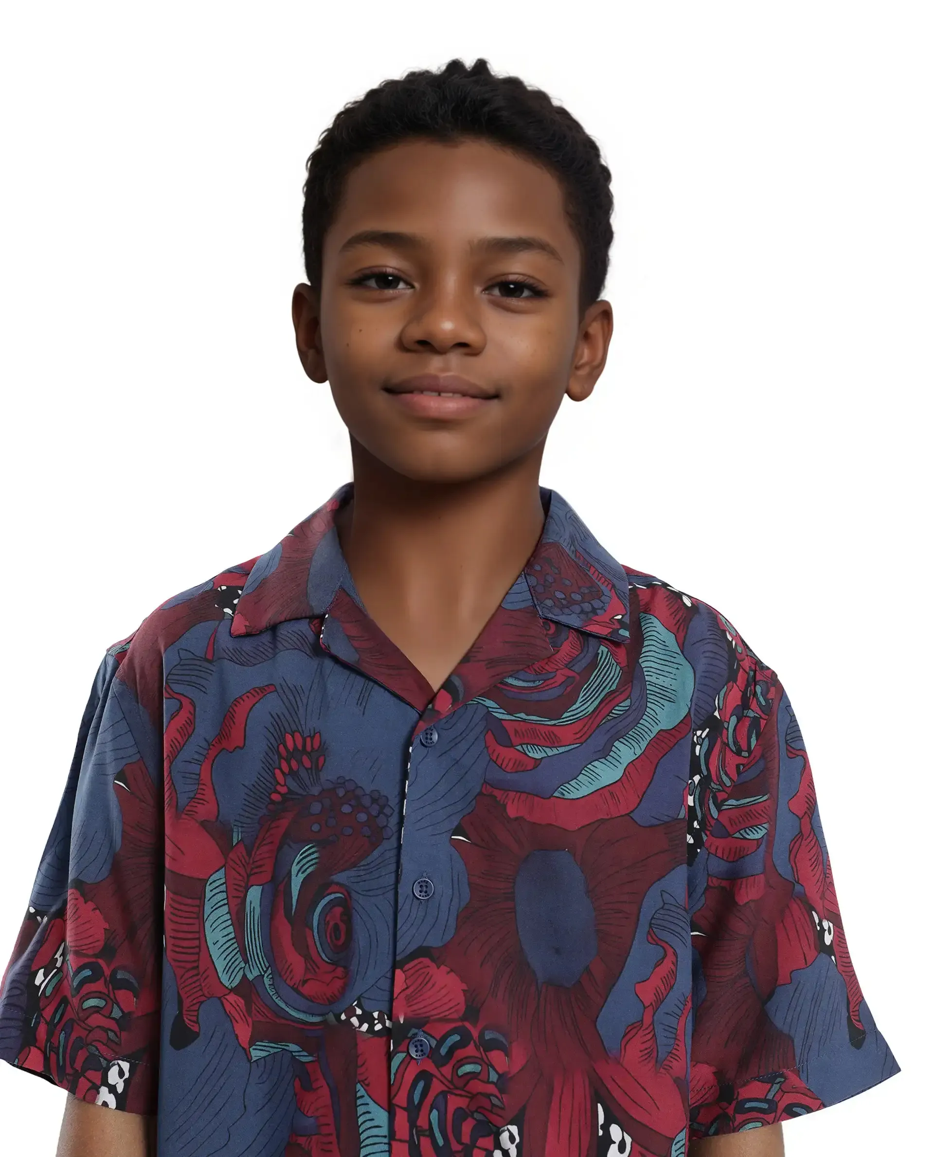 Rare Ones Kids Junf Blue Viscose Half Sleeve Button Printed Regular Fit Shirt - Image 4