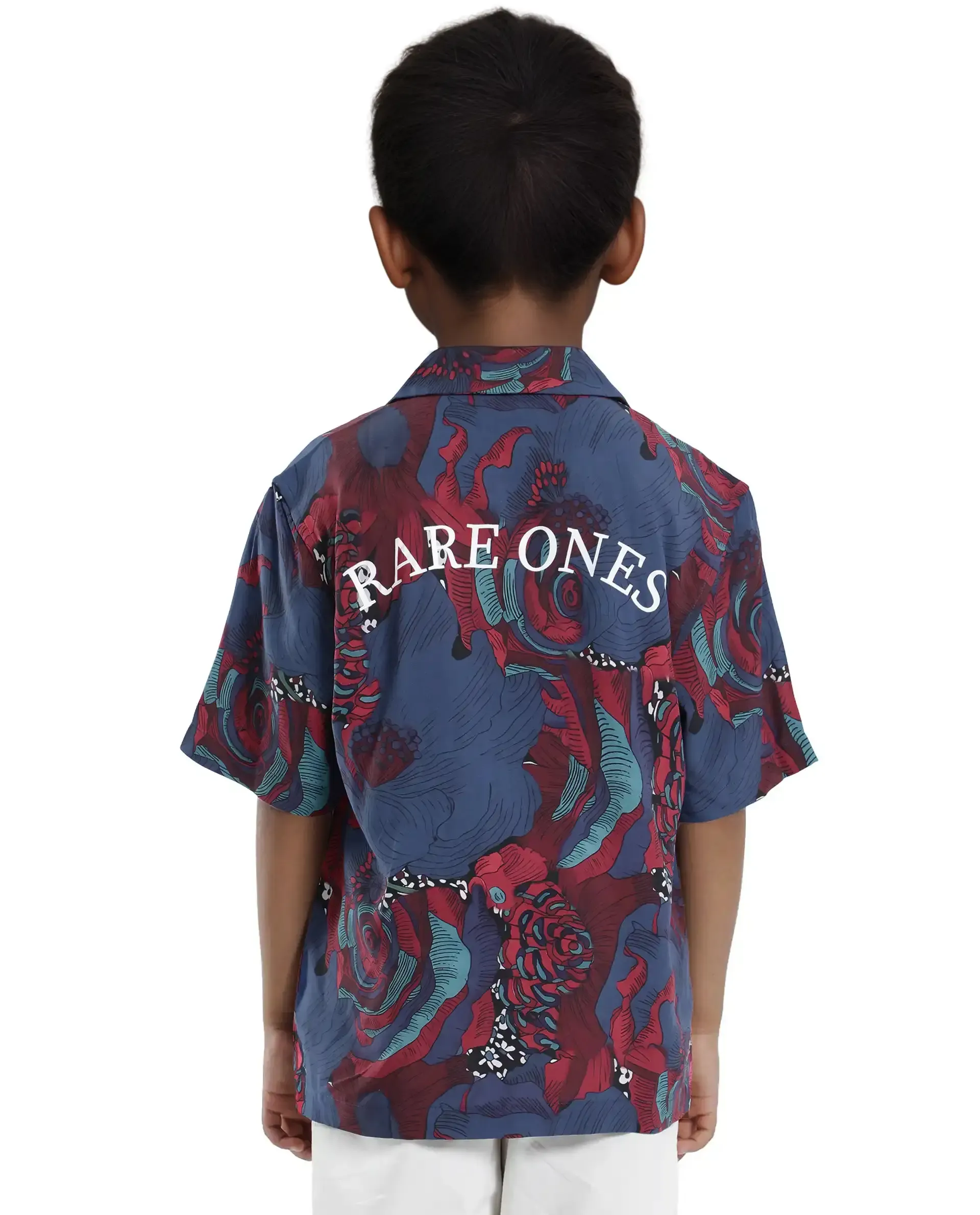 Rare Ones Kids Junf Blue Viscose Half Sleeve Button Printed Regular Fit Shirt - Image 8