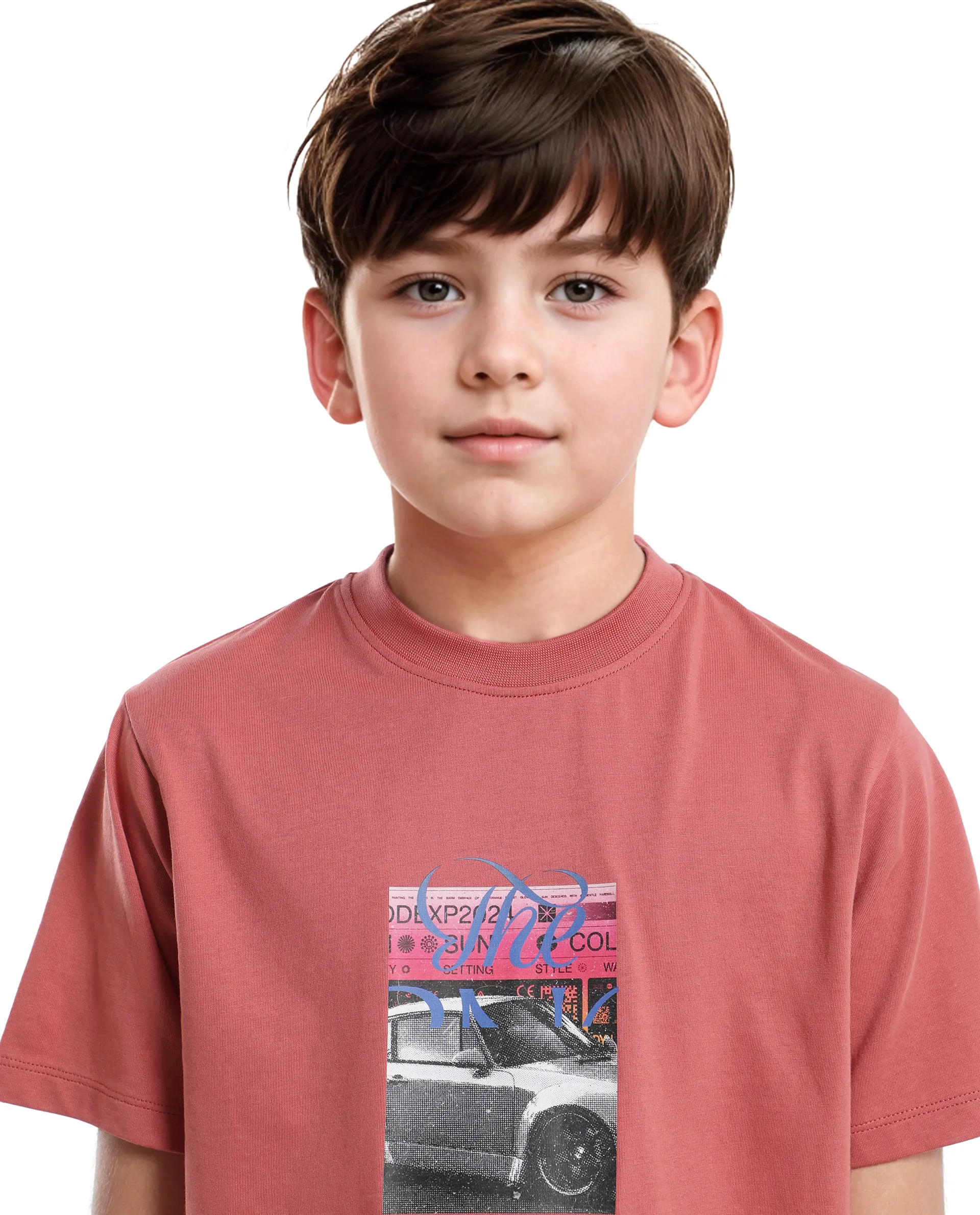 Rare Ones Kids Just-K Light Red Cotton Solid Slip-On Regular Fit T-Shirt - Image 3