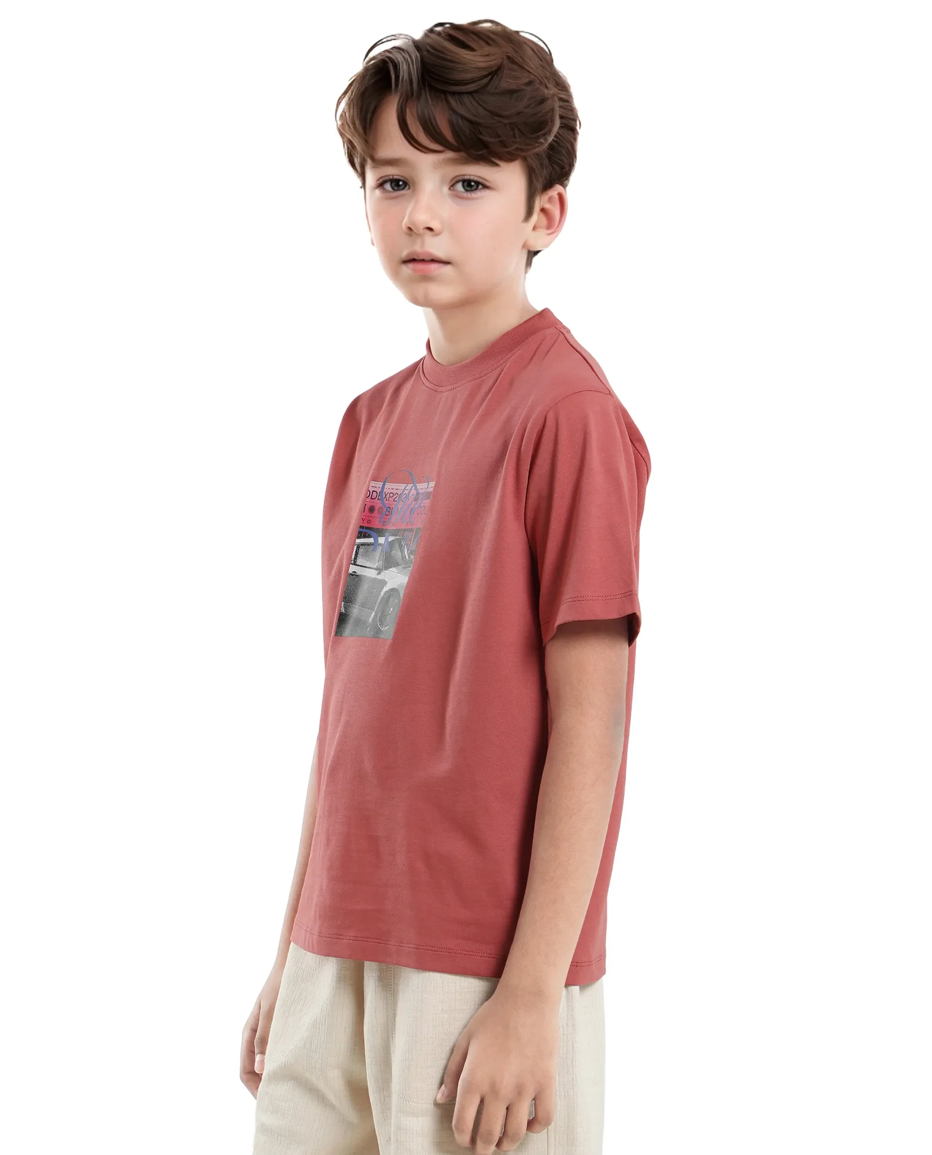 Rare Ones Kids Just-K Light Red Cotton Solid Slip-On Regular Fit T-Shirt - Image 6