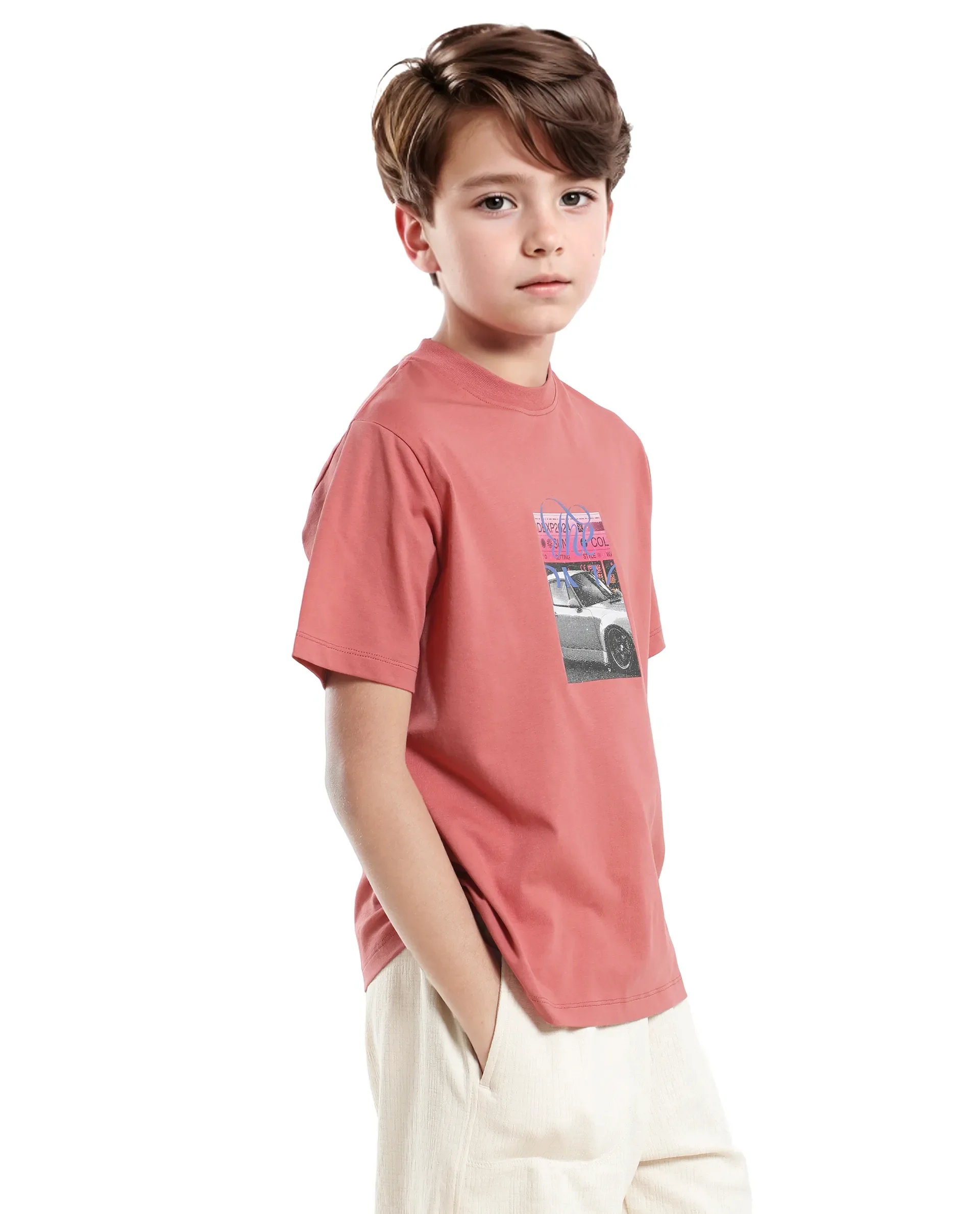Rare Ones Kids Just-K Light Red Cotton Solid Slip-On Regular Fit T-Shirt - Image 7