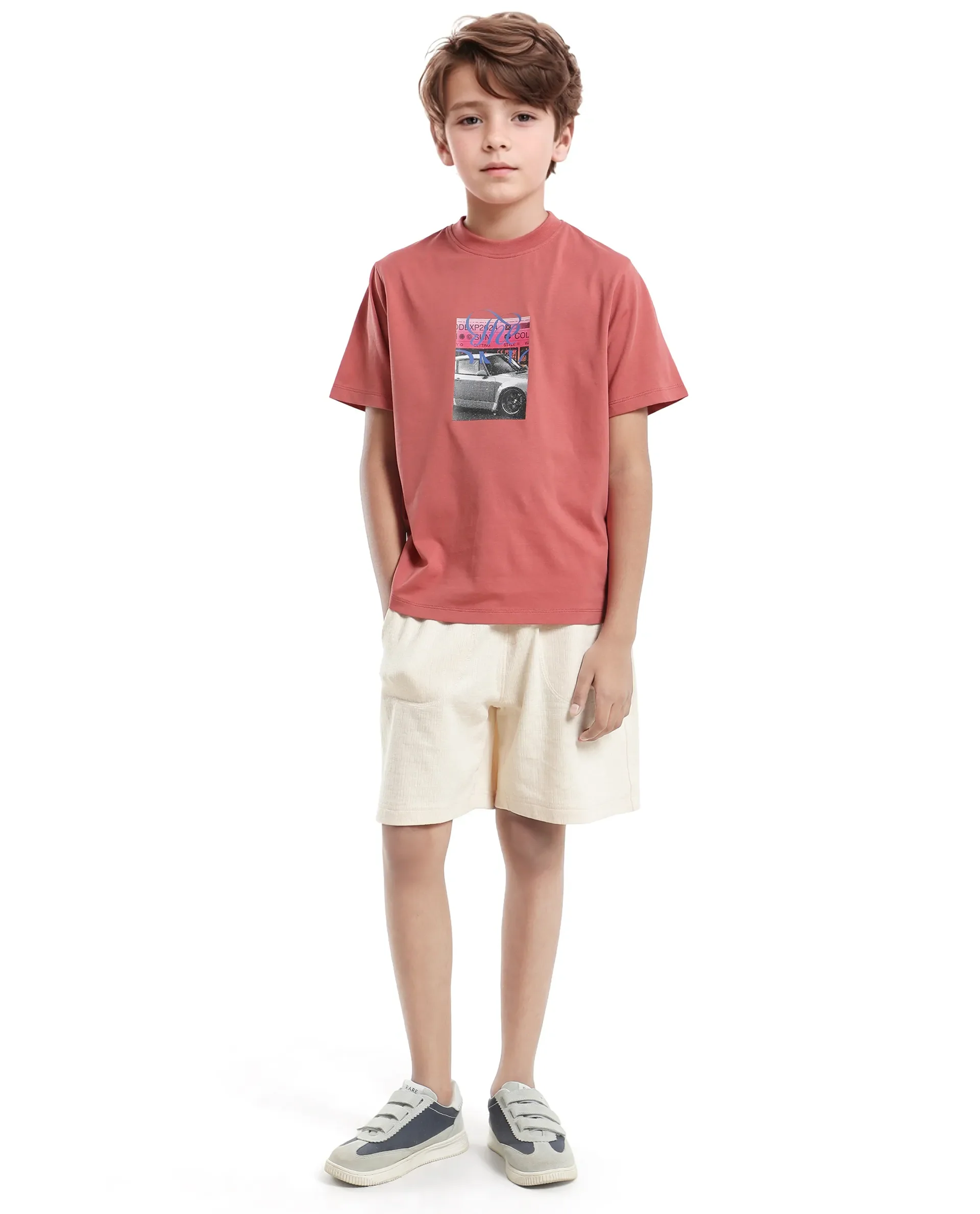 Rare Ones Kids Just-K Light Red Cotton Solid Slip-On Regular Fit T-Shirt - Image 8