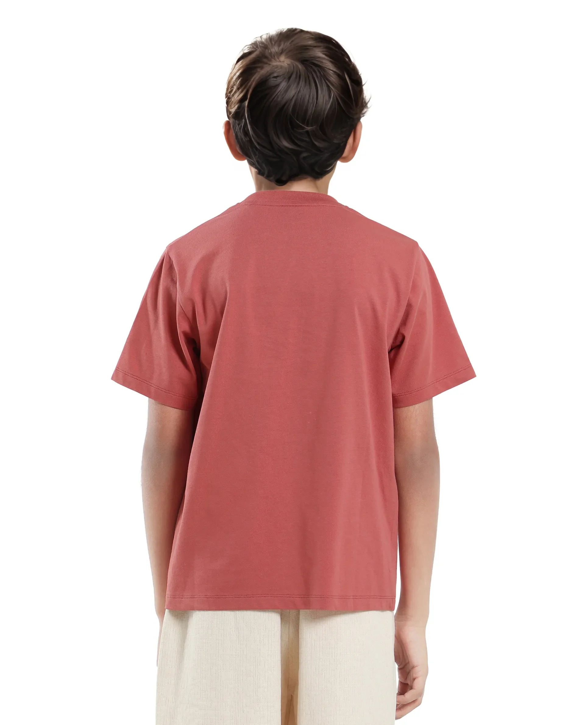 Rare Ones Kids Just-K Light Red Cotton Solid Slip-On Regular Fit T-Shirt - Image 9