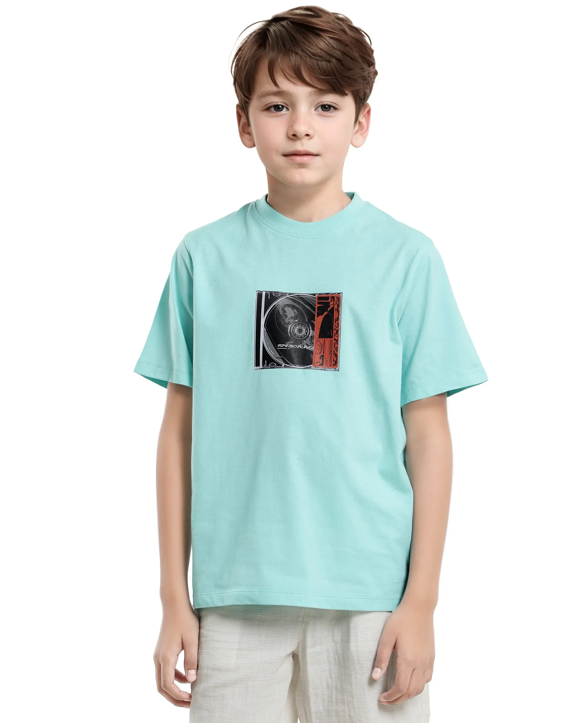Rare Ones Kids Justr-K Pastel Turq Cotton Graphic Printed Slip-On Regular Fit T-Shirt - Image 5