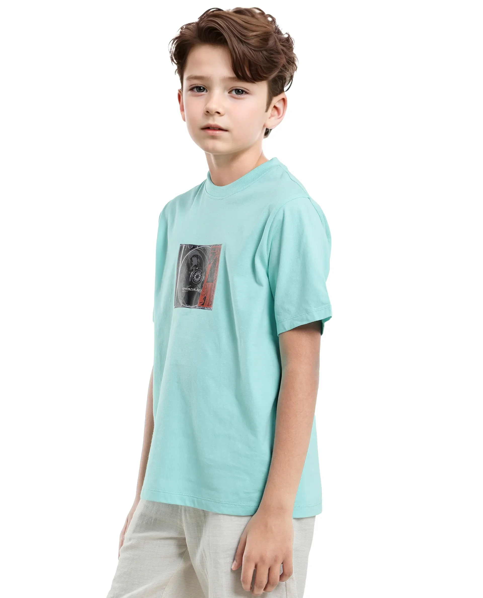 Rare Ones Kids Justr-K Pastel Turq Cotton Graphic Printed Slip-On Regular Fit T-Shirt - Image 6