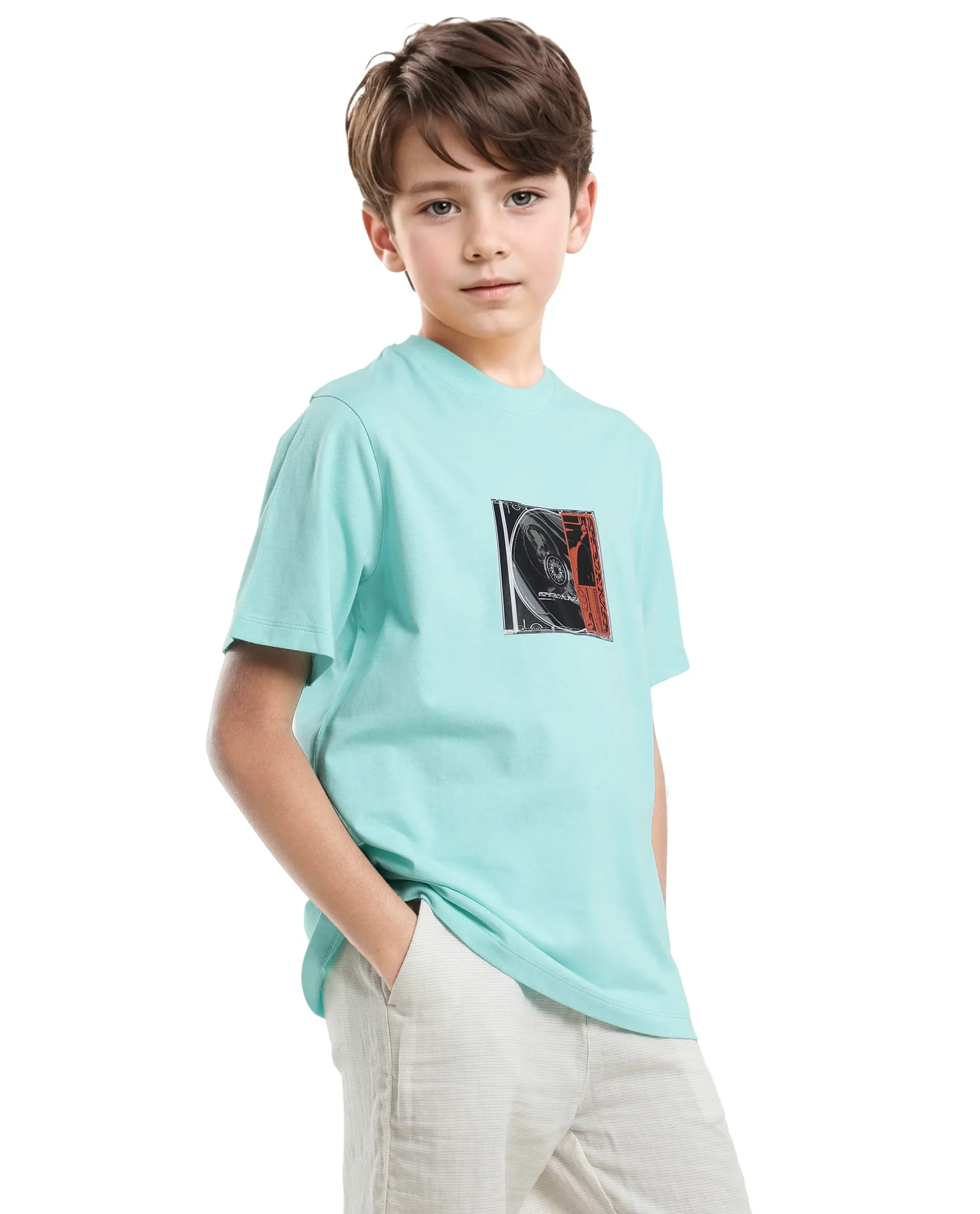 Rare Ones Kids Justr-K Pastel Turq Cotton Graphic Printed Slip-On Regular Fit T-Shirt - Image 7