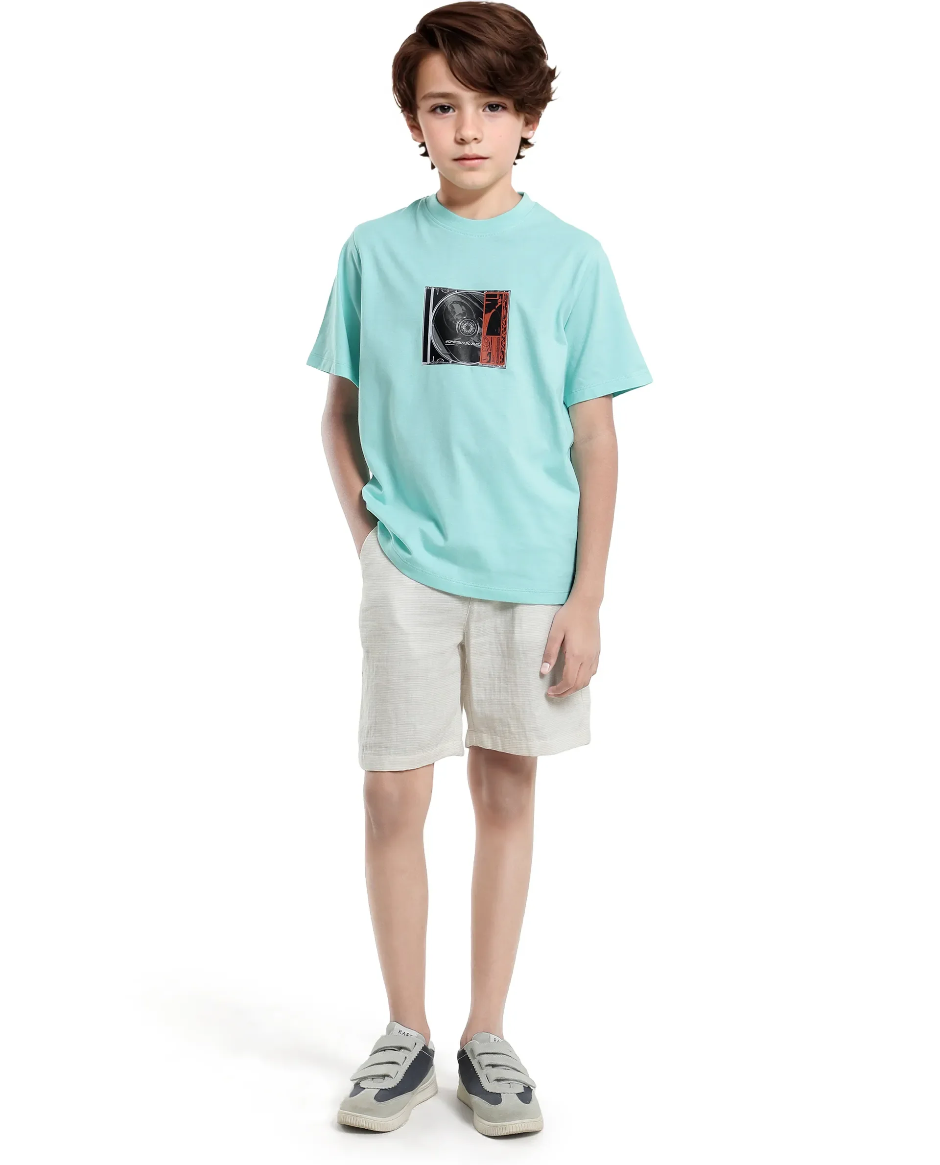 Rare Ones Kids Justr-K Pastel Turq Cotton Graphic Printed Slip-On Regular Fit T-Shirt - Image 8