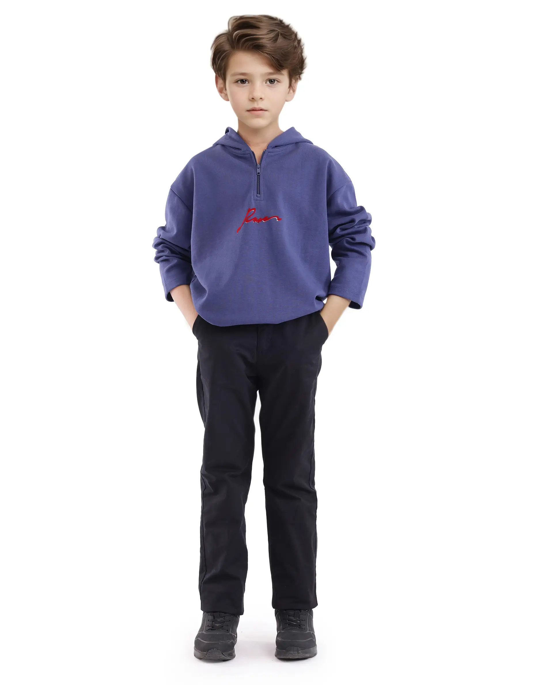 Rare Ones Kids Kanzy Navy Cotton Poly Full Sleeve Flock Print Sweatshirt - Image 2