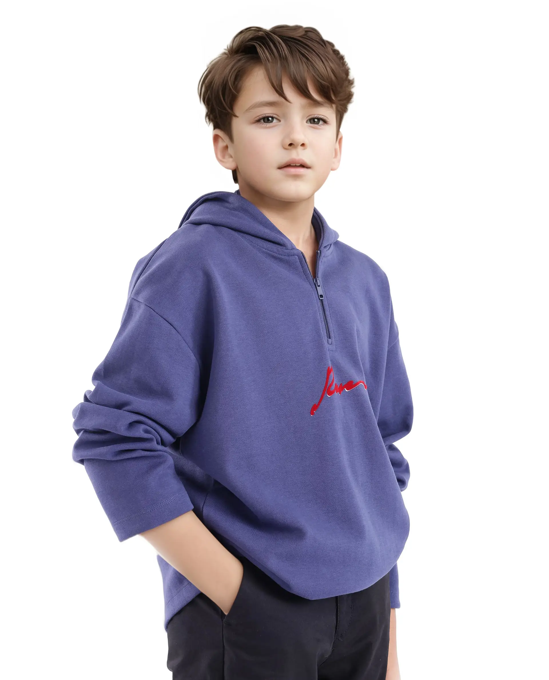 Rare Ones Kids Kanzy Navy Cotton Poly Full Sleeve Flock Print Sweatshirt - Image 4