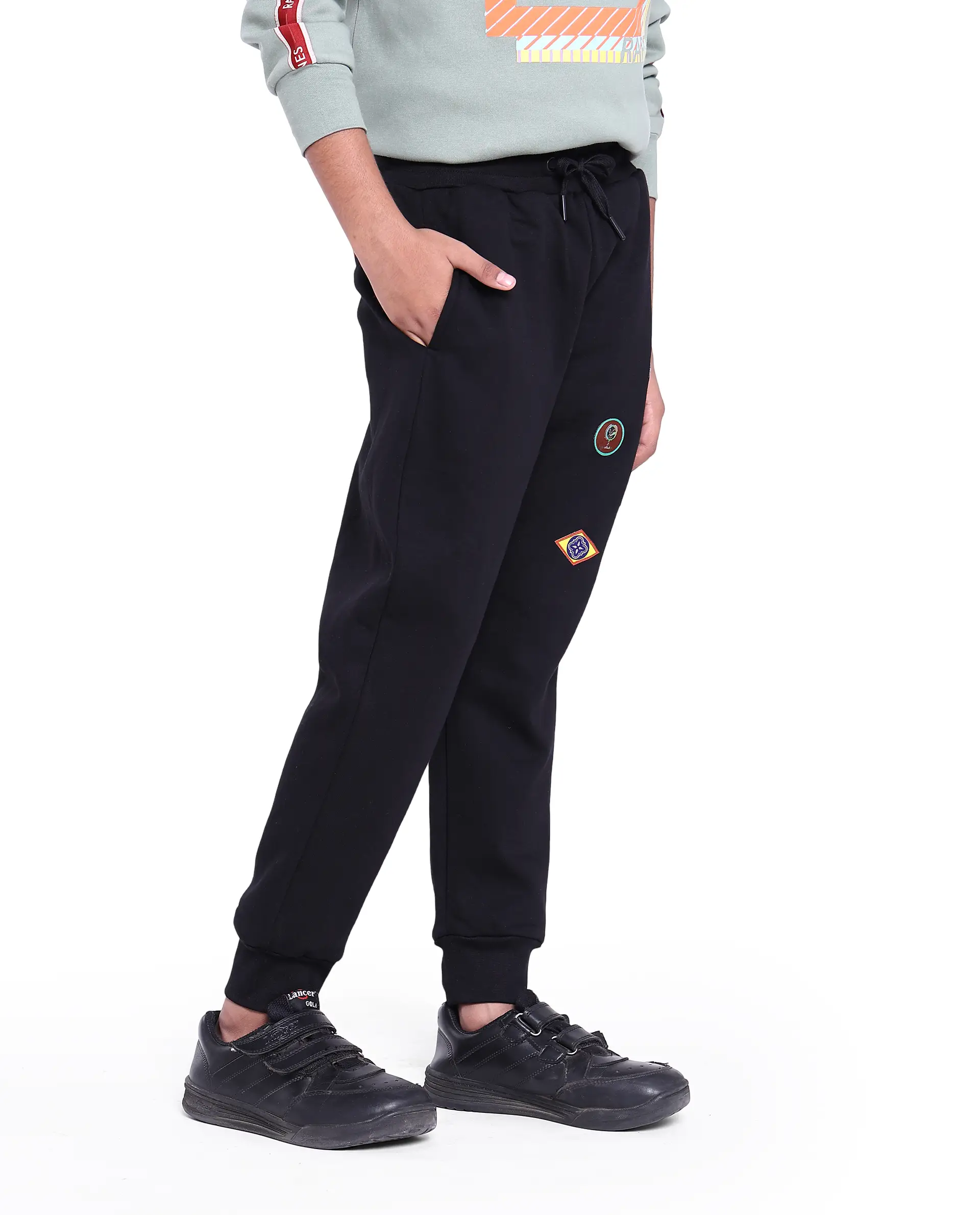 Rare Ones Kids Karo Black Cotton Poly Drawstring Applique Trackpant - Image 6