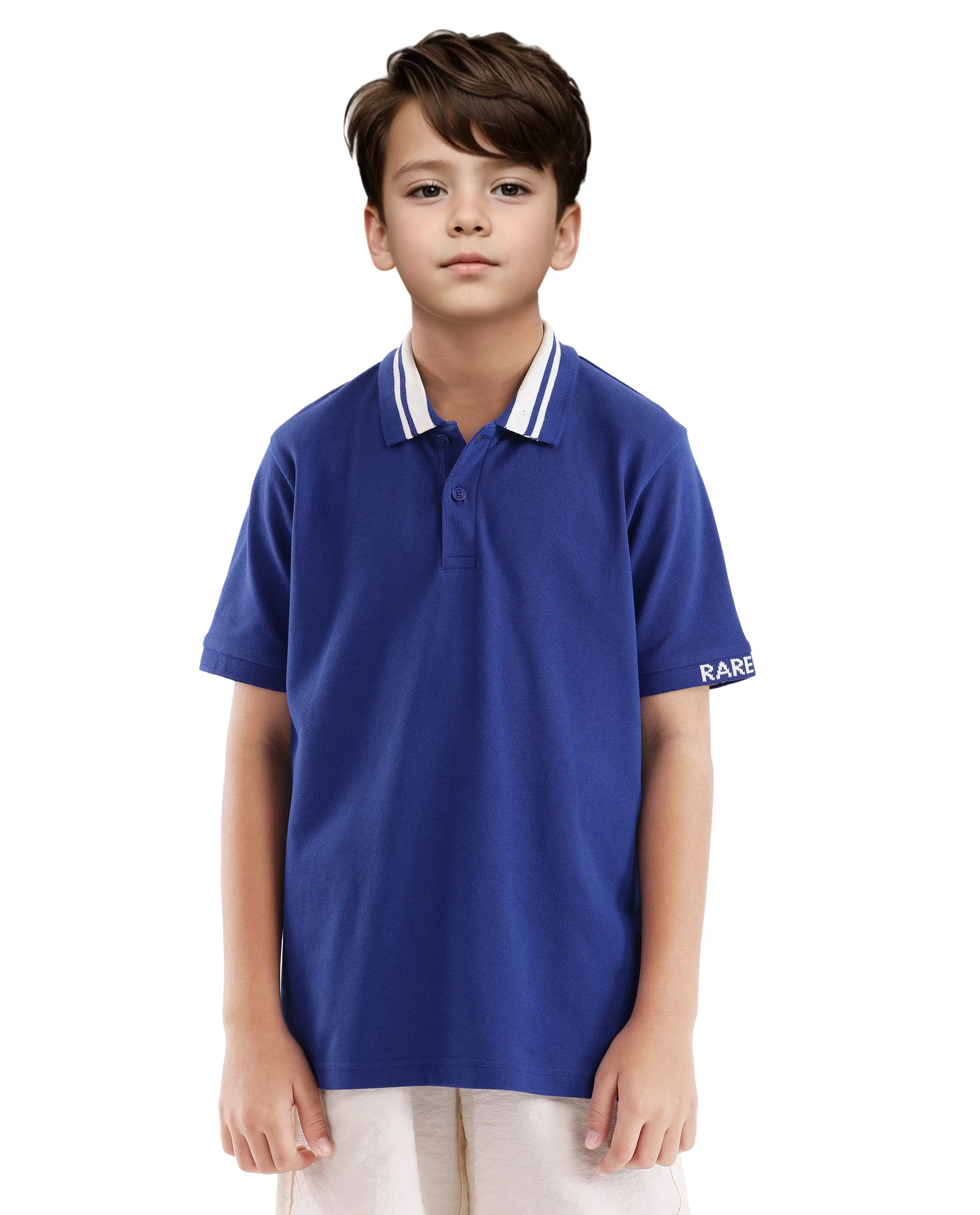 Rare Ones Kids Keef Dark Blue Cotton Short Sleeve Jacquard Polo - Image 2