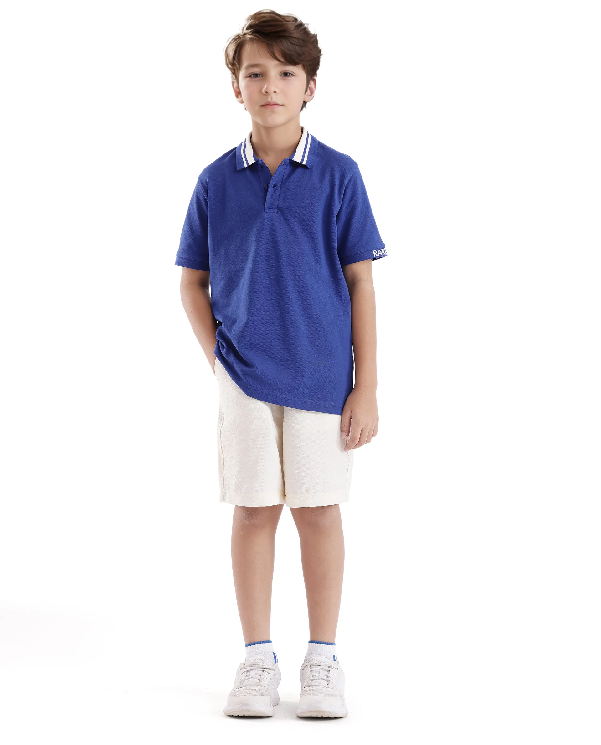 Rare Ones Kids Keef Dark Blue Cotton Short Sleeve Jacquard Polo - Image 3