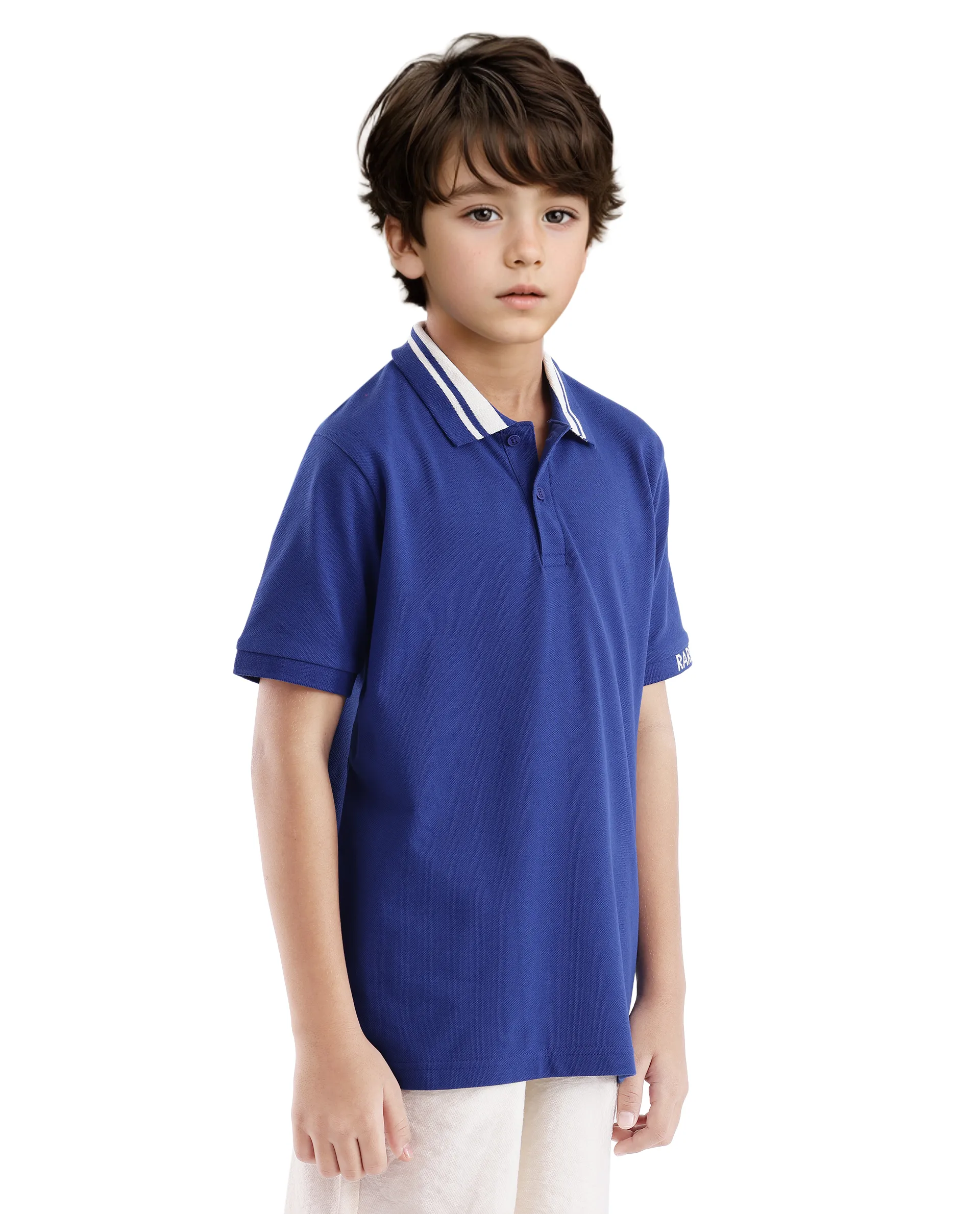 Rare Ones Kids Keef Dark Blue Cotton Short Sleeve Jacquard Polo - Image 5
