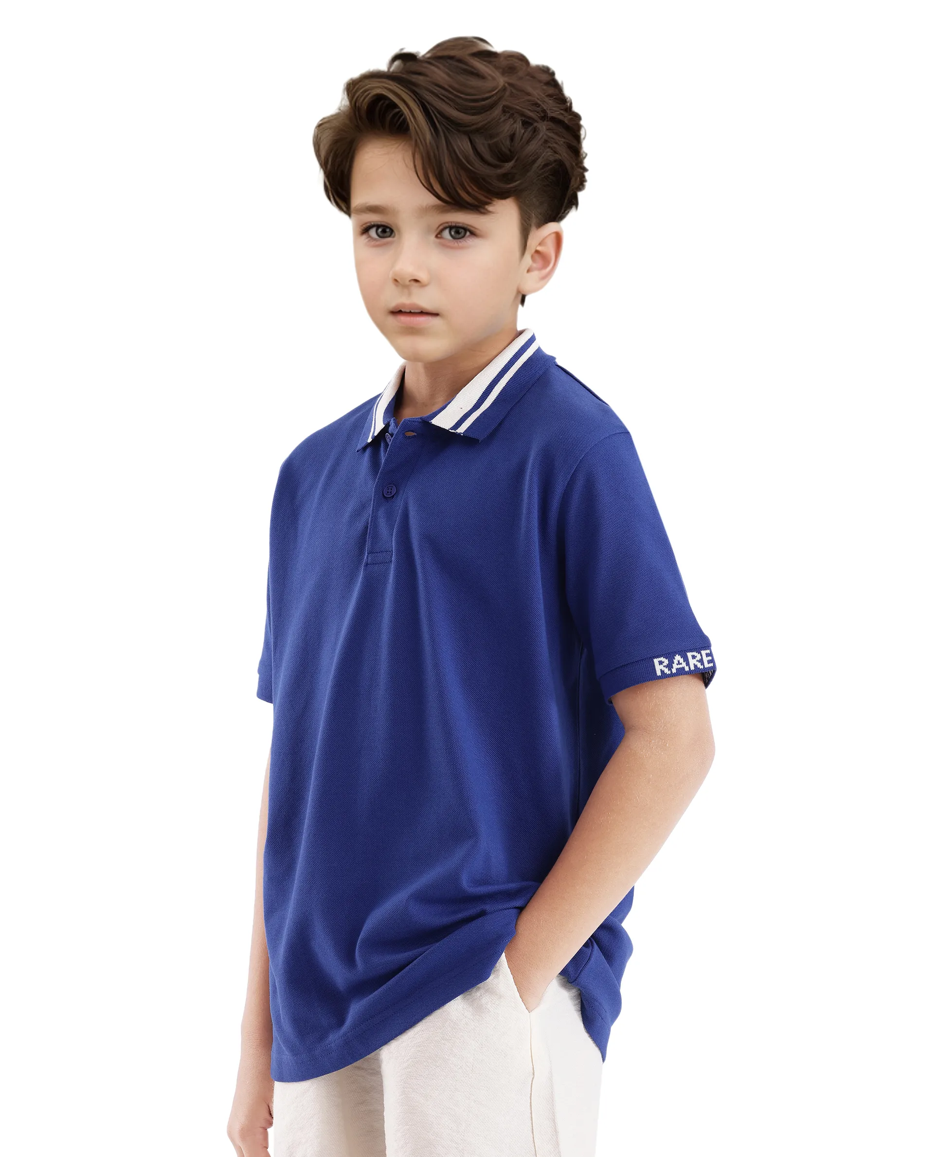 Rare Ones Kids Keef Dark Blue Cotton Short Sleeve Jacquard Polo - Image 6
