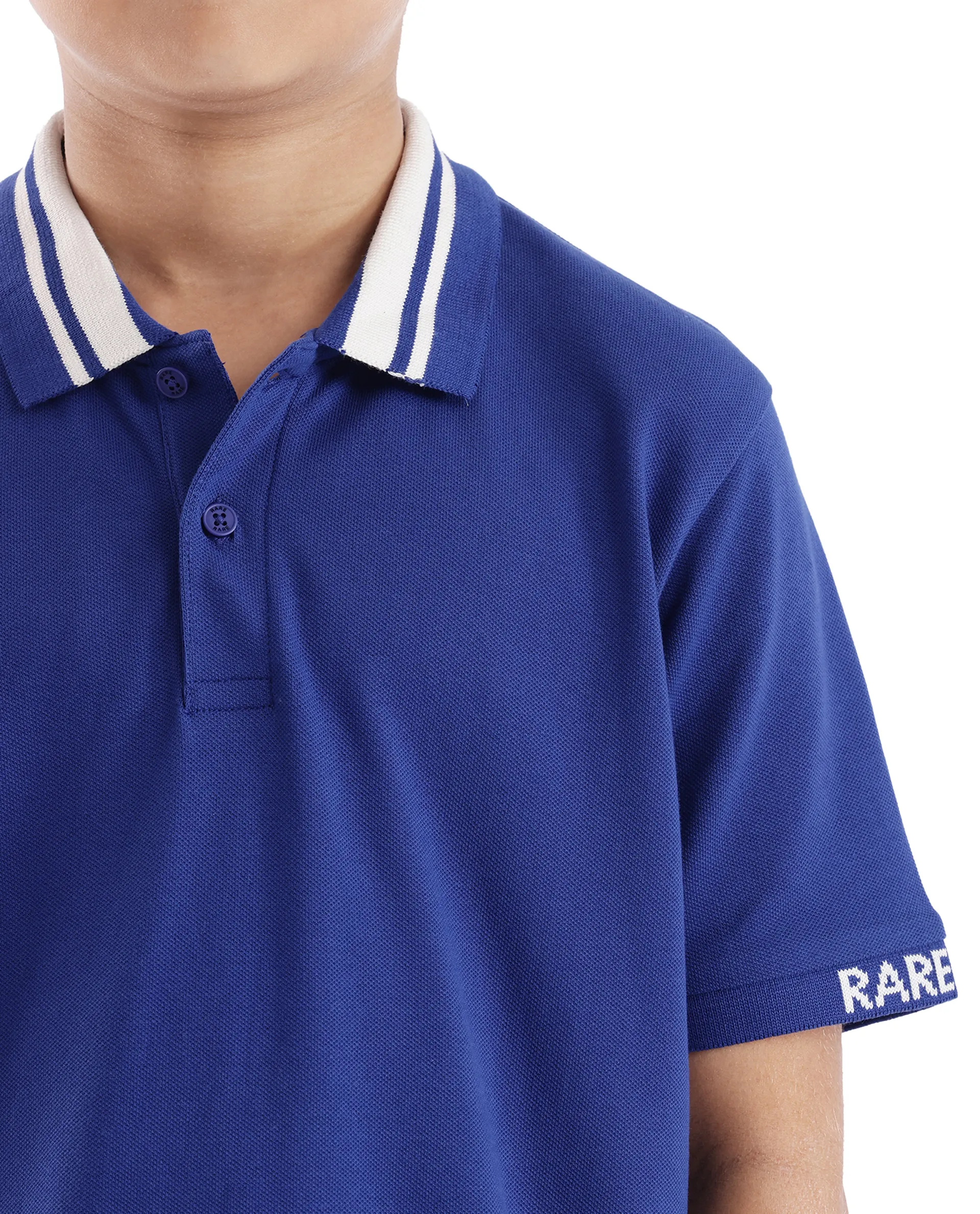 Rare Ones Kids Keef Dark Blue Cotton Short Sleeve Jacquard Polo - Image 7