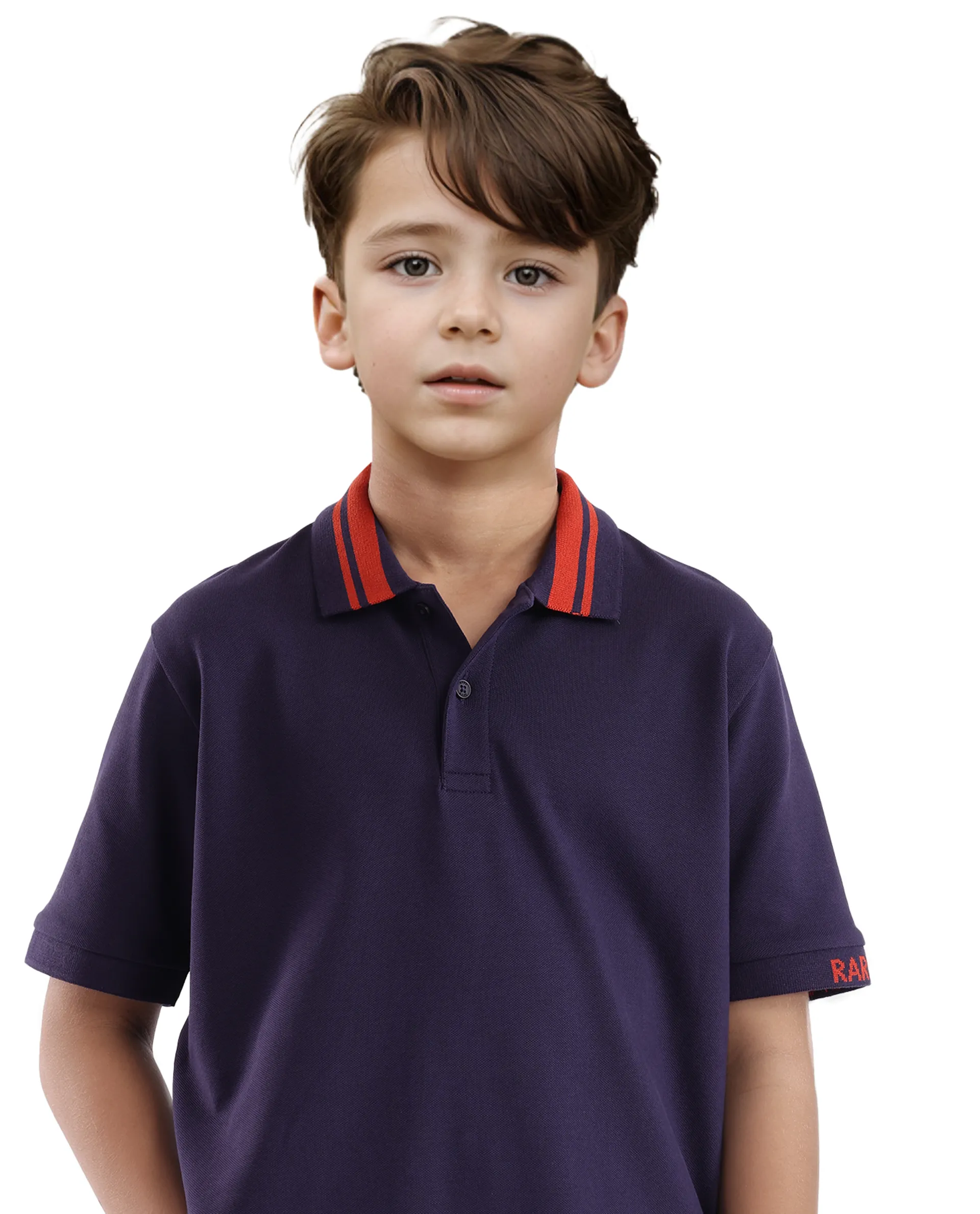 Rare Ones Kids Keef Dark Purple Cotton Fabric Short Sleeve Contrasting Collar Solid Polo - Image 3