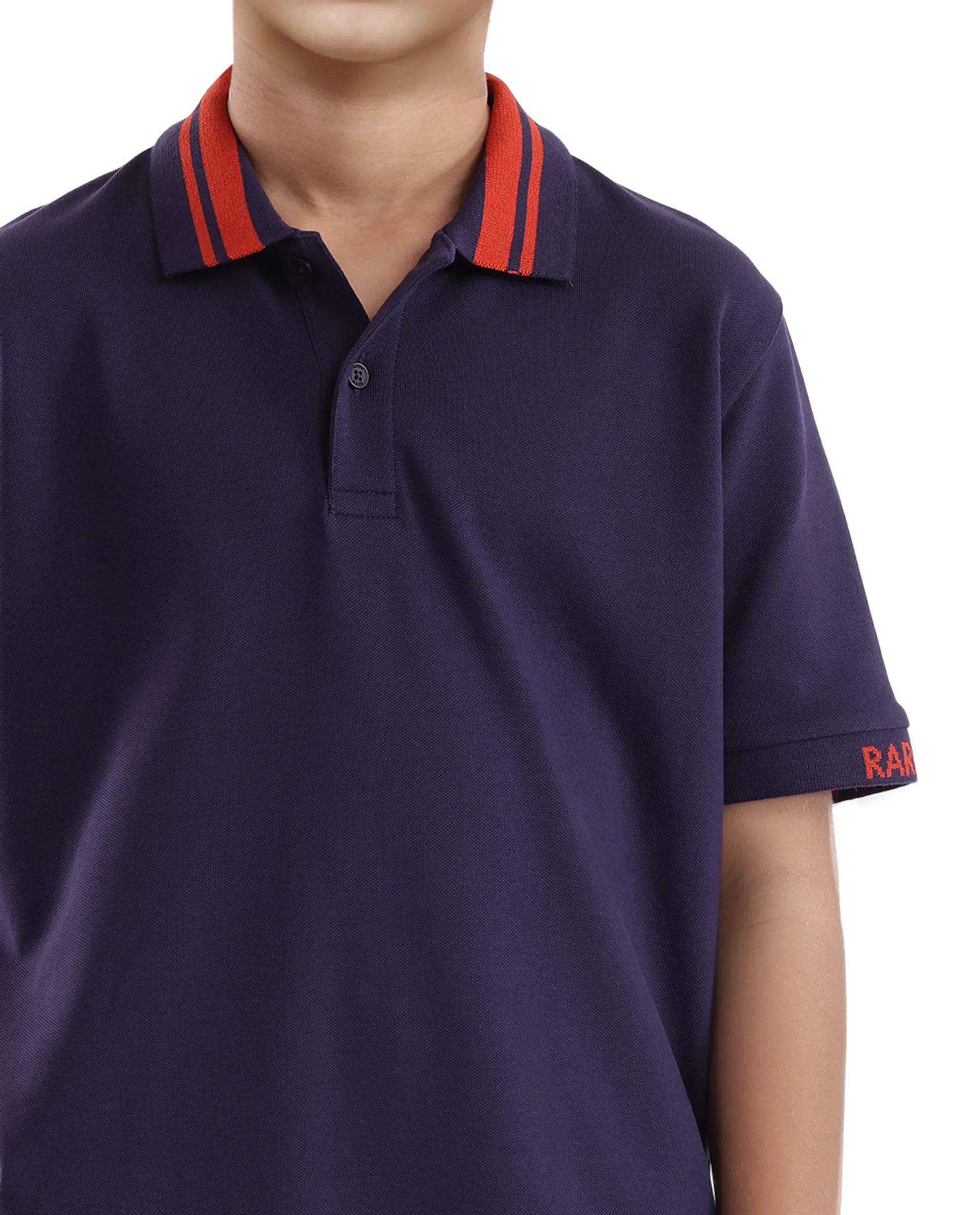 Rare Ones Kids Keef Dark Purple Cotton Fabric Short Sleeve Contrasting Collar Solid Polo - Image 5
