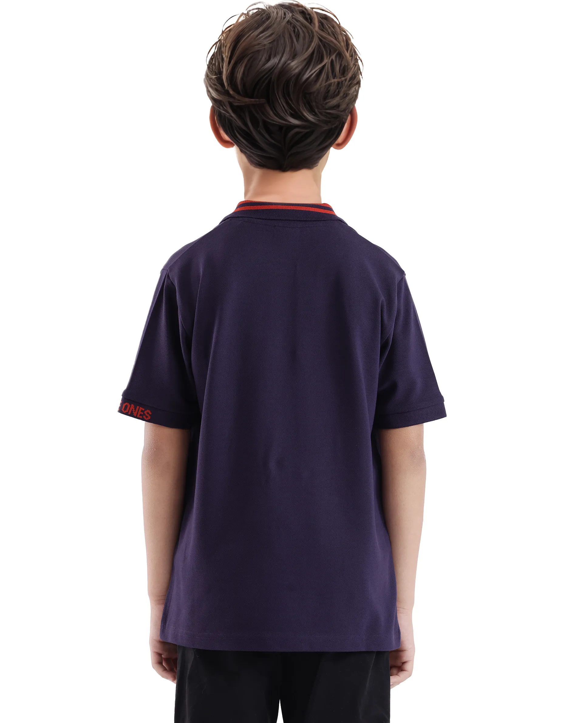 Rare Ones Kids Keef Dark Purple Cotton Fabric Short Sleeve Contrasting Collar Solid Polo - Image 8