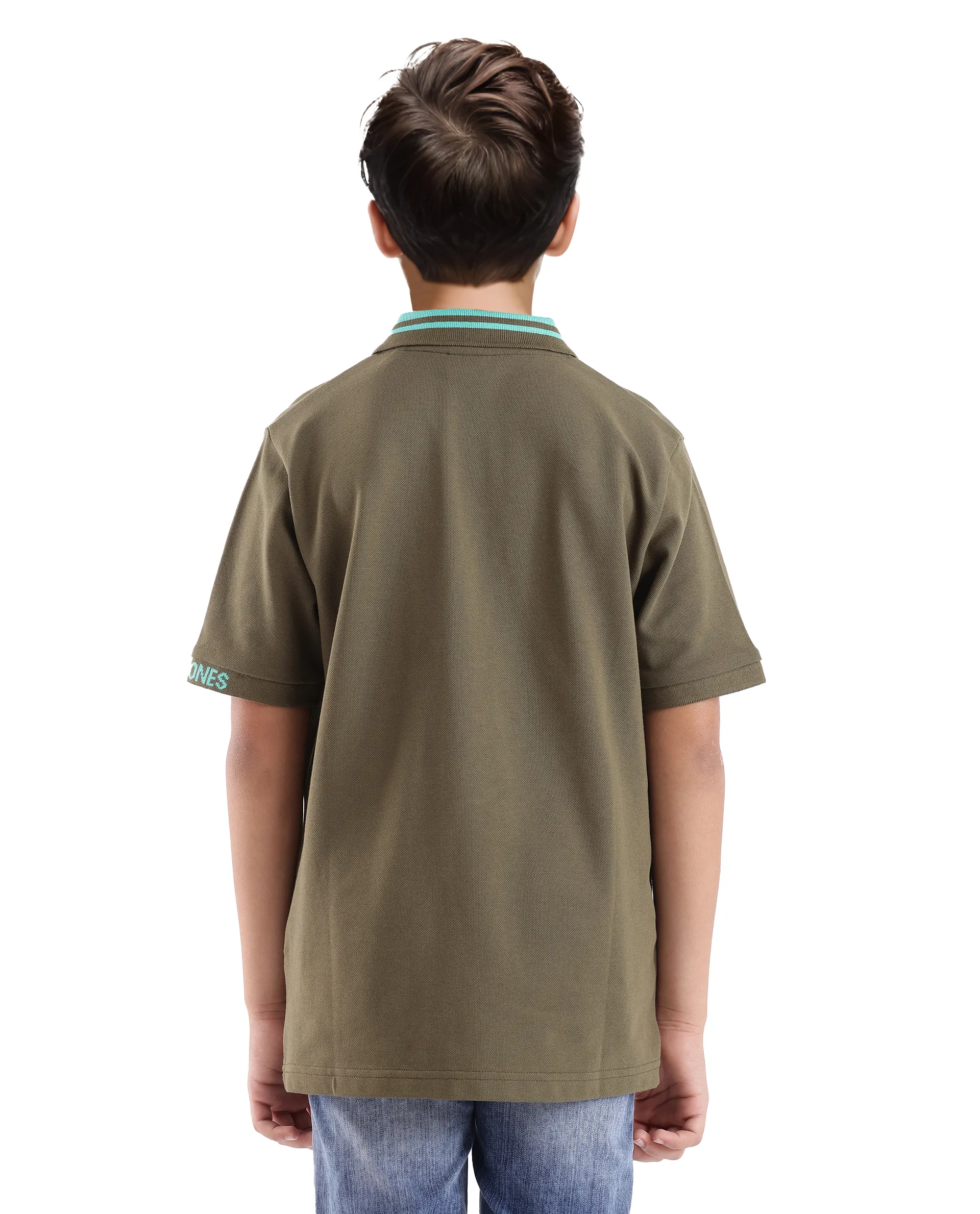 Rare Ones Kids Keef Olive Cotton Fabric Short Sleeve Contrasting Collar Solid Polo - Image 8