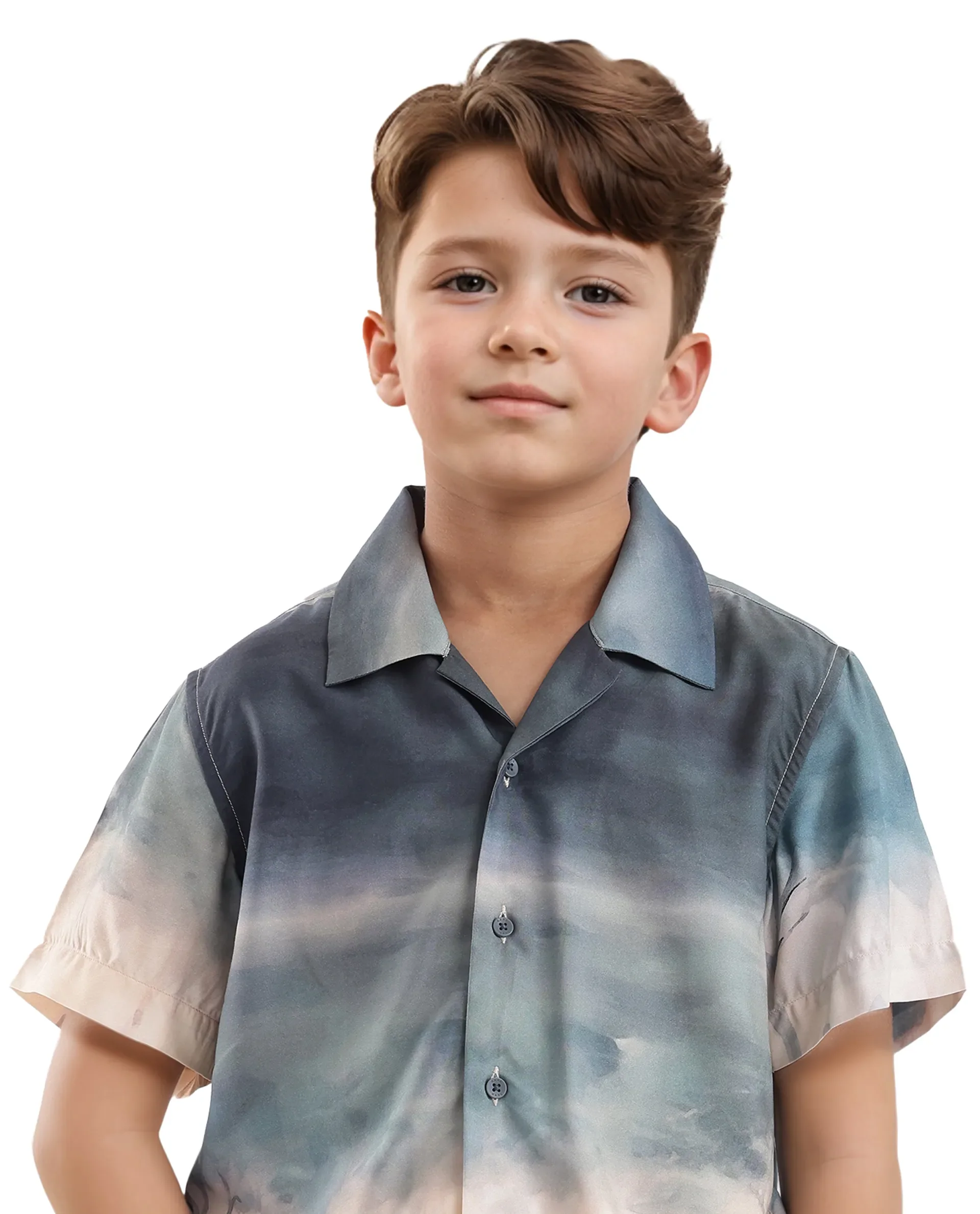 Rare Ones Kids Kenyo Dusky Green Viscose Rayon Half Sleeve Cuban Collar Printed Shirt - Image 3
