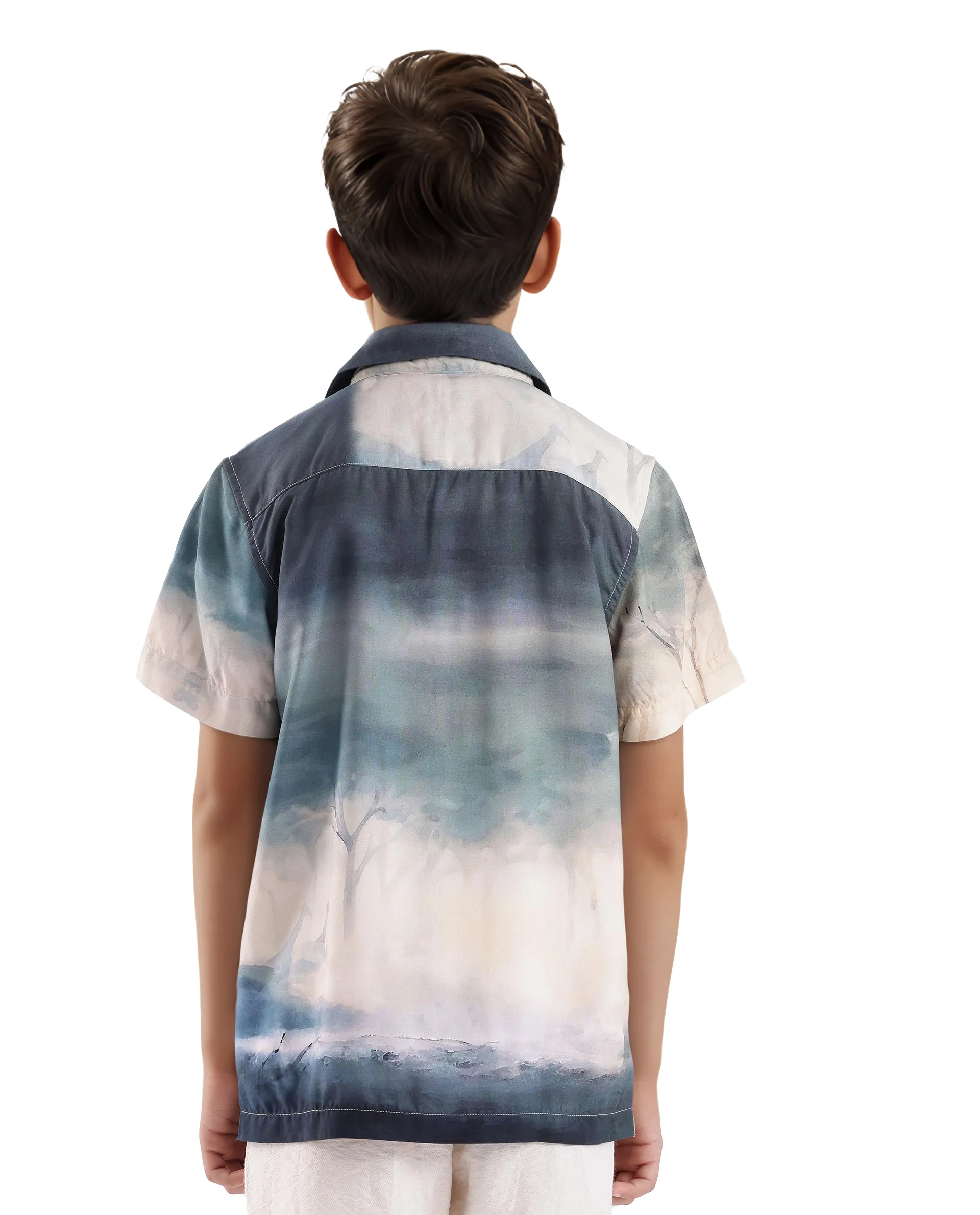 Rare Ones Kids Kenyo Dusky Green Viscose Rayon Half Sleeve Cuban Collar Printed Shirt - Image 8