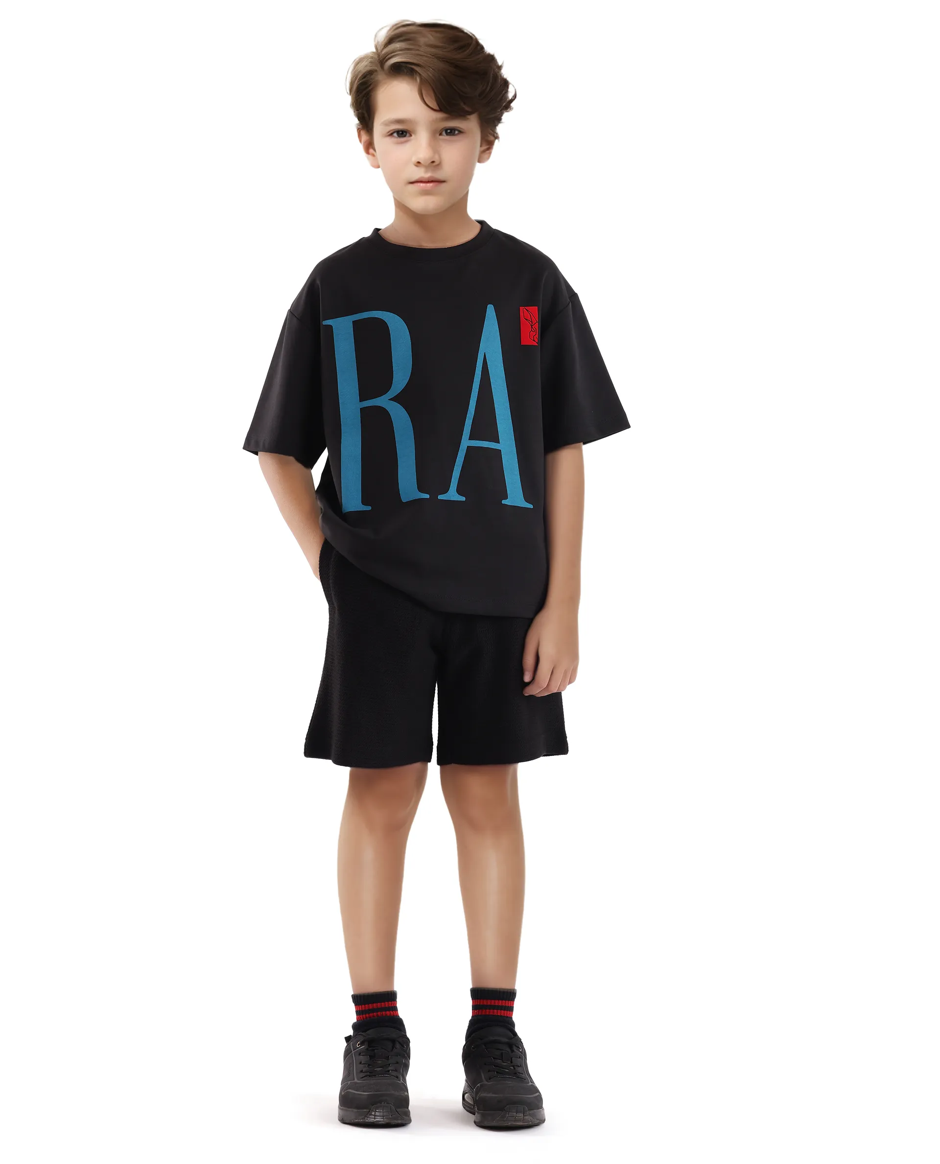 Rare Ones Kids Kin Black Cotton Poly Short Sleeve Crew Neck Pigment Print Boxy T-Shirt - Image 2