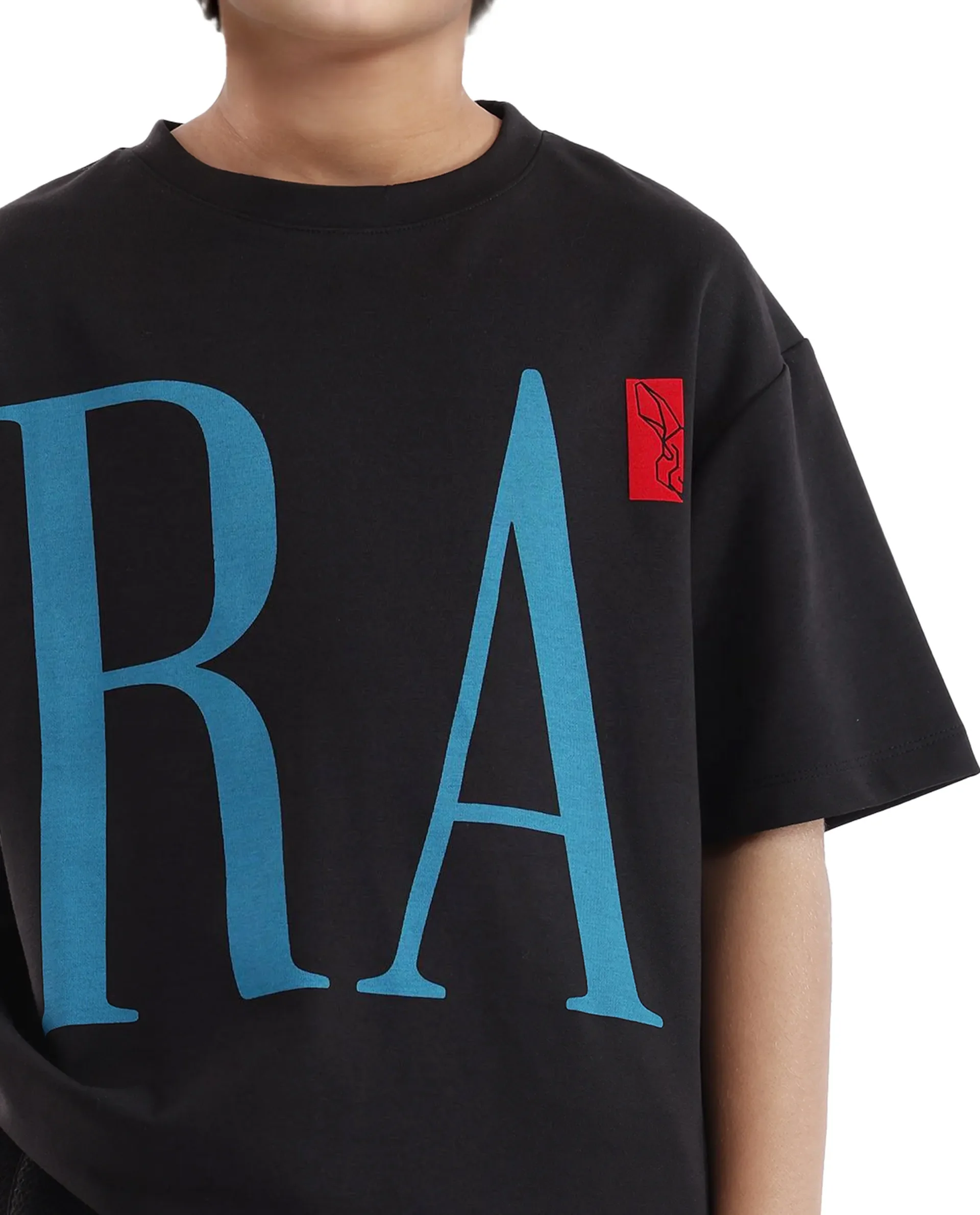 Rare Ones Kids Kin Black Cotton Poly Short Sleeve Crew Neck Pigment Print Boxy T-Shirt - Image 3