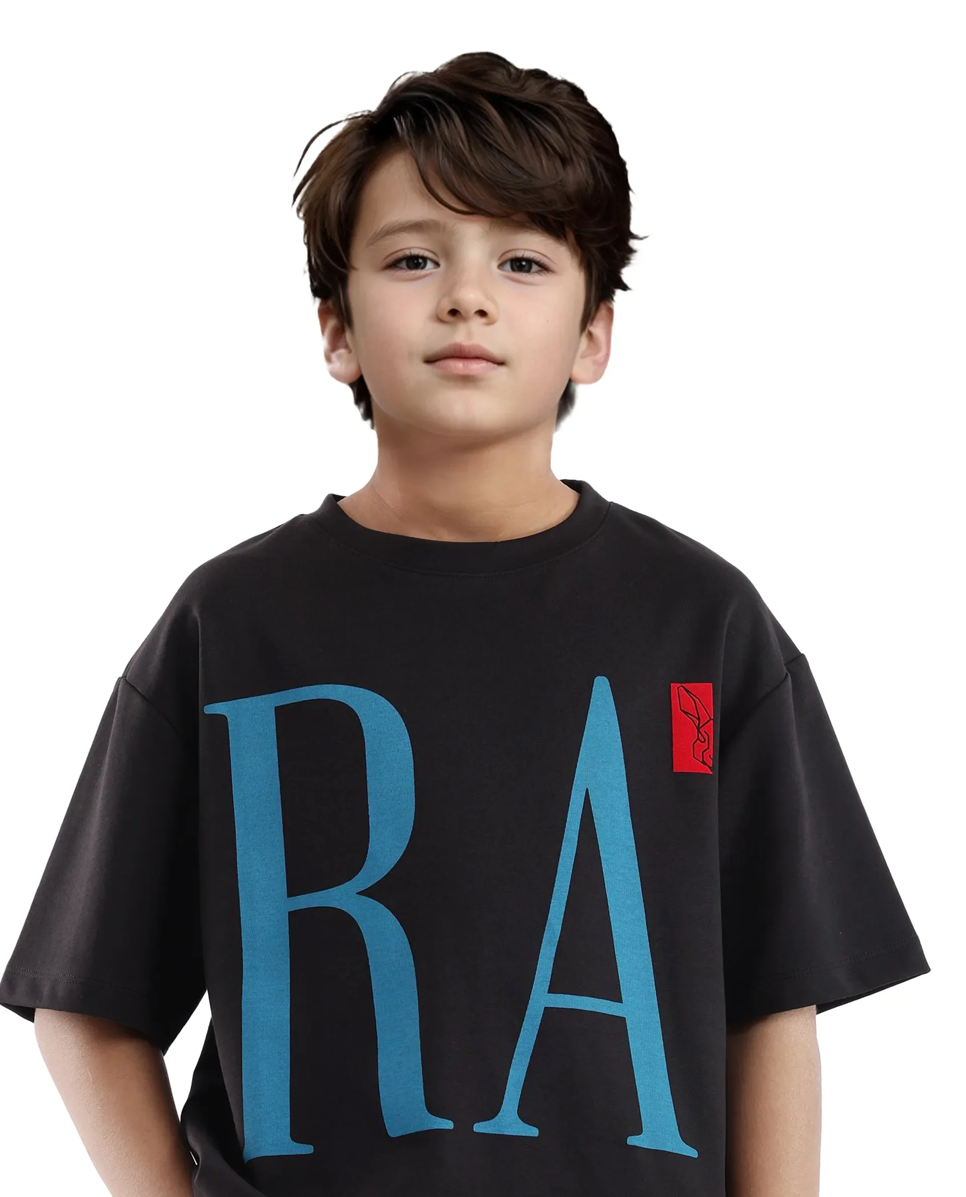 Rare Ones Kids Kin Black Cotton Poly Short Sleeve Crew Neck Pigment Print Boxy T-Shirt - Image 4