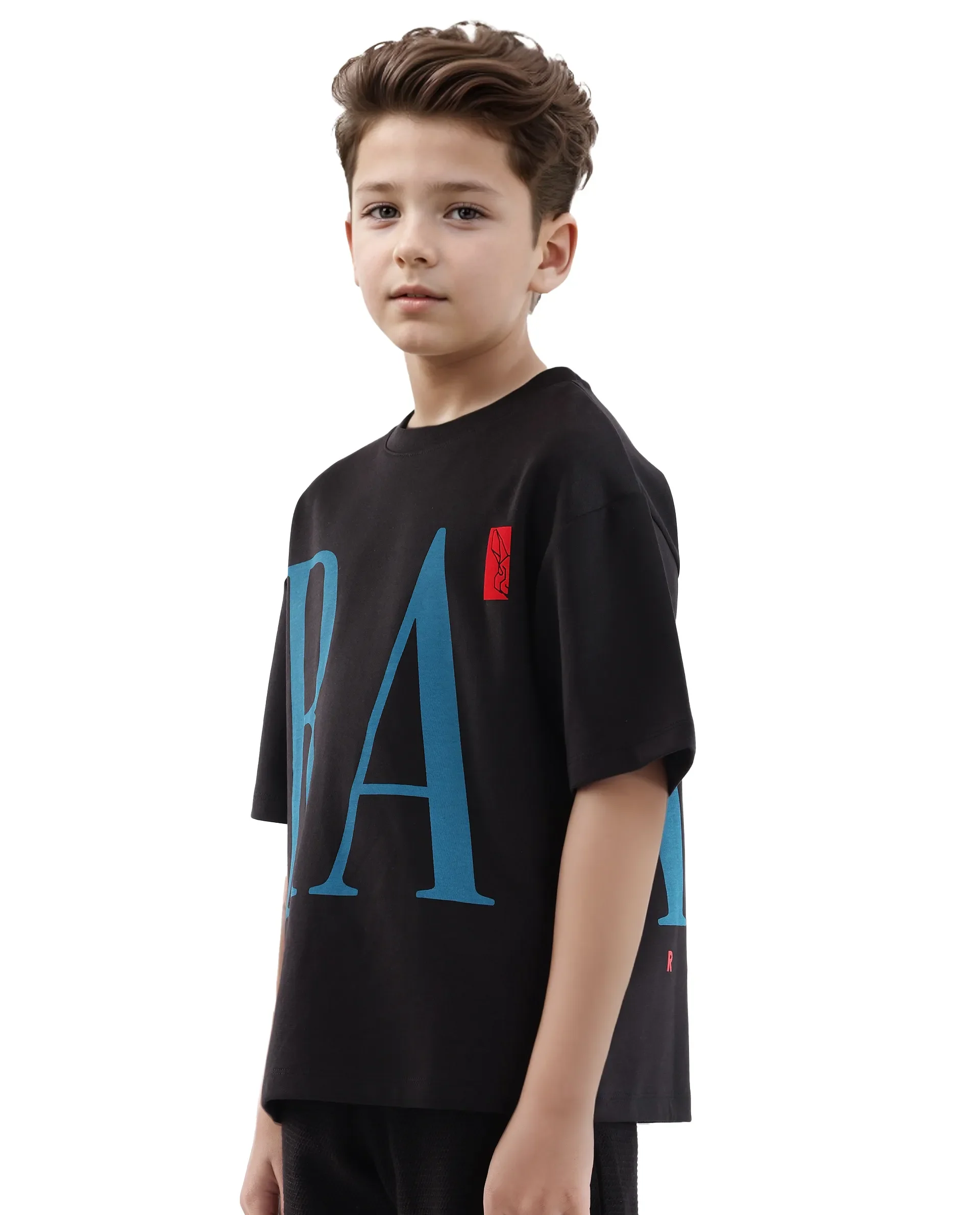 Rare Ones Kids Kin Black Cotton Poly Short Sleeve Crew Neck Pigment Print Boxy T-Shirt - Image 6