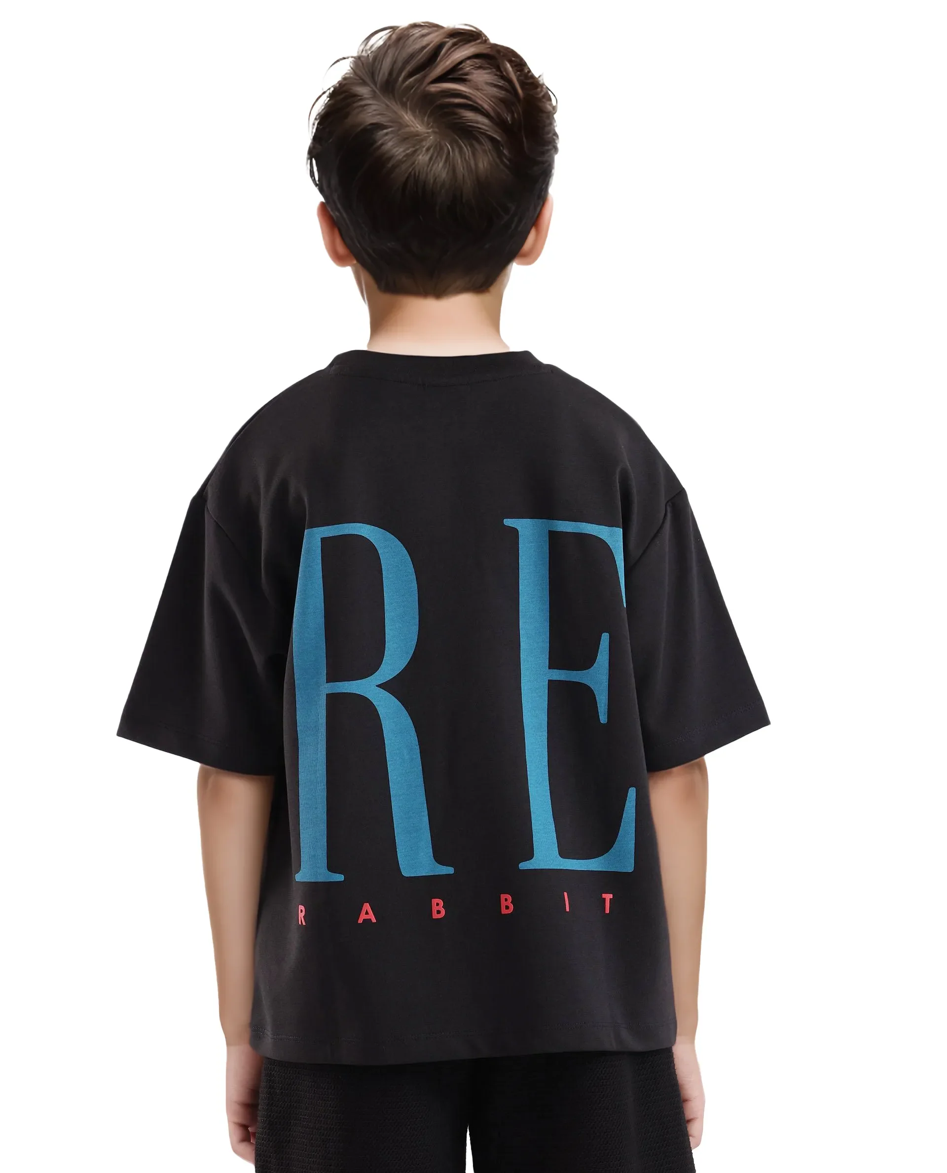 Rare Ones Kids Kin Black Cotton Poly Short Sleeve Crew Neck Pigment Print Boxy T-Shirt - Image 7