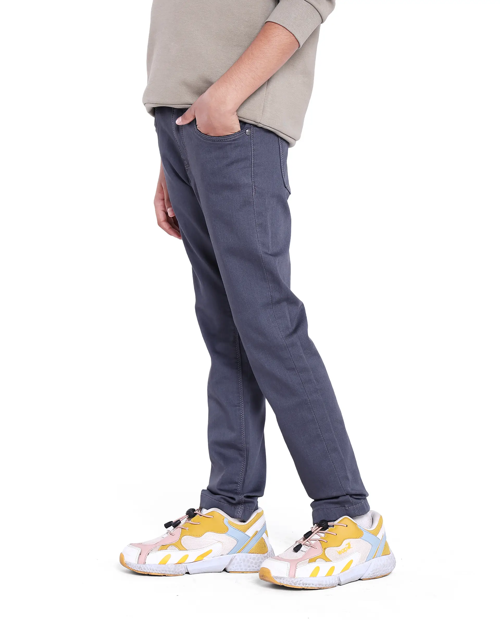 Rare Ones Kids Kino Grey Cotton Poly Solid Slim Fit Denim Pant - Image 6