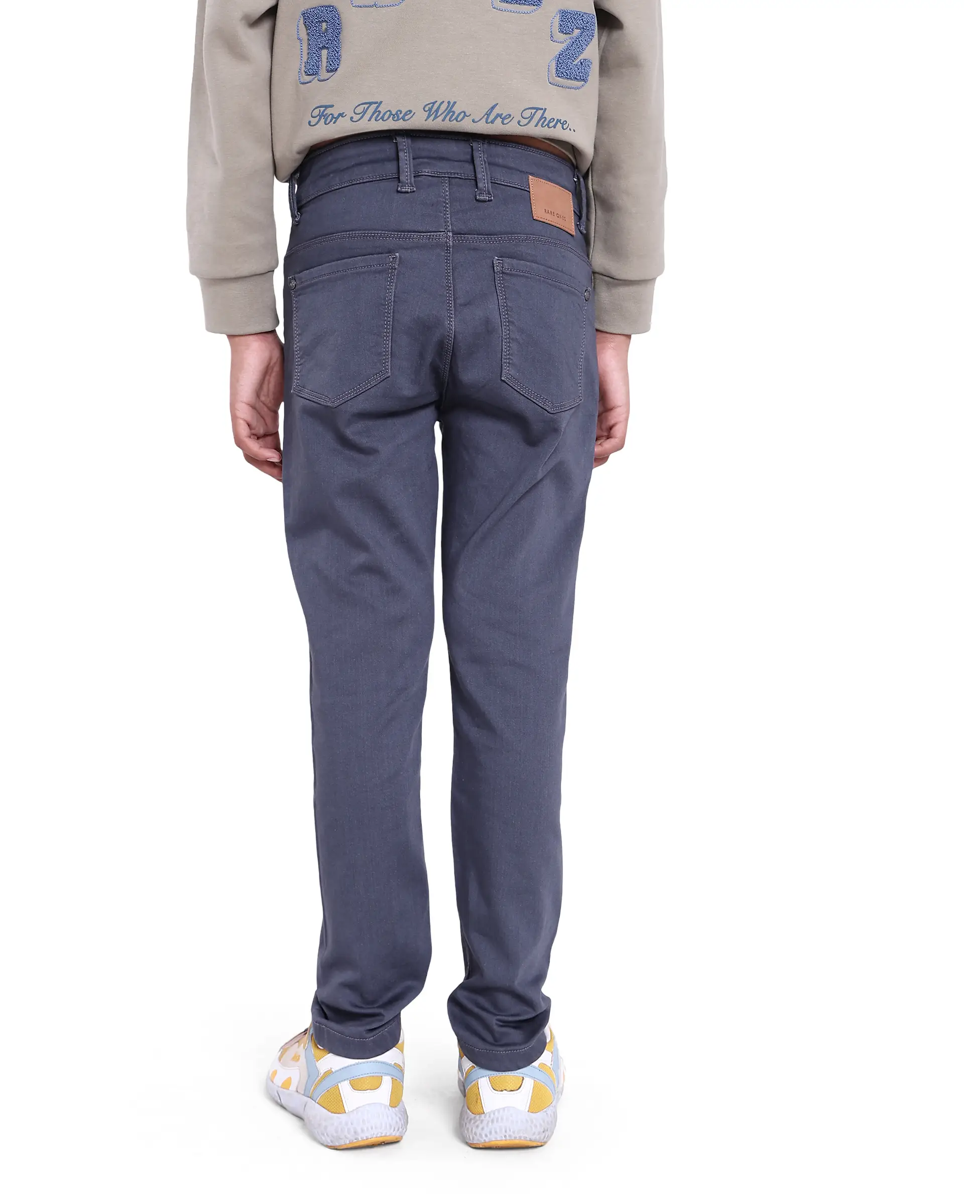 Rare Ones Kids Kino Grey Cotton Poly Solid Slim Fit Denim Pant - Image 7