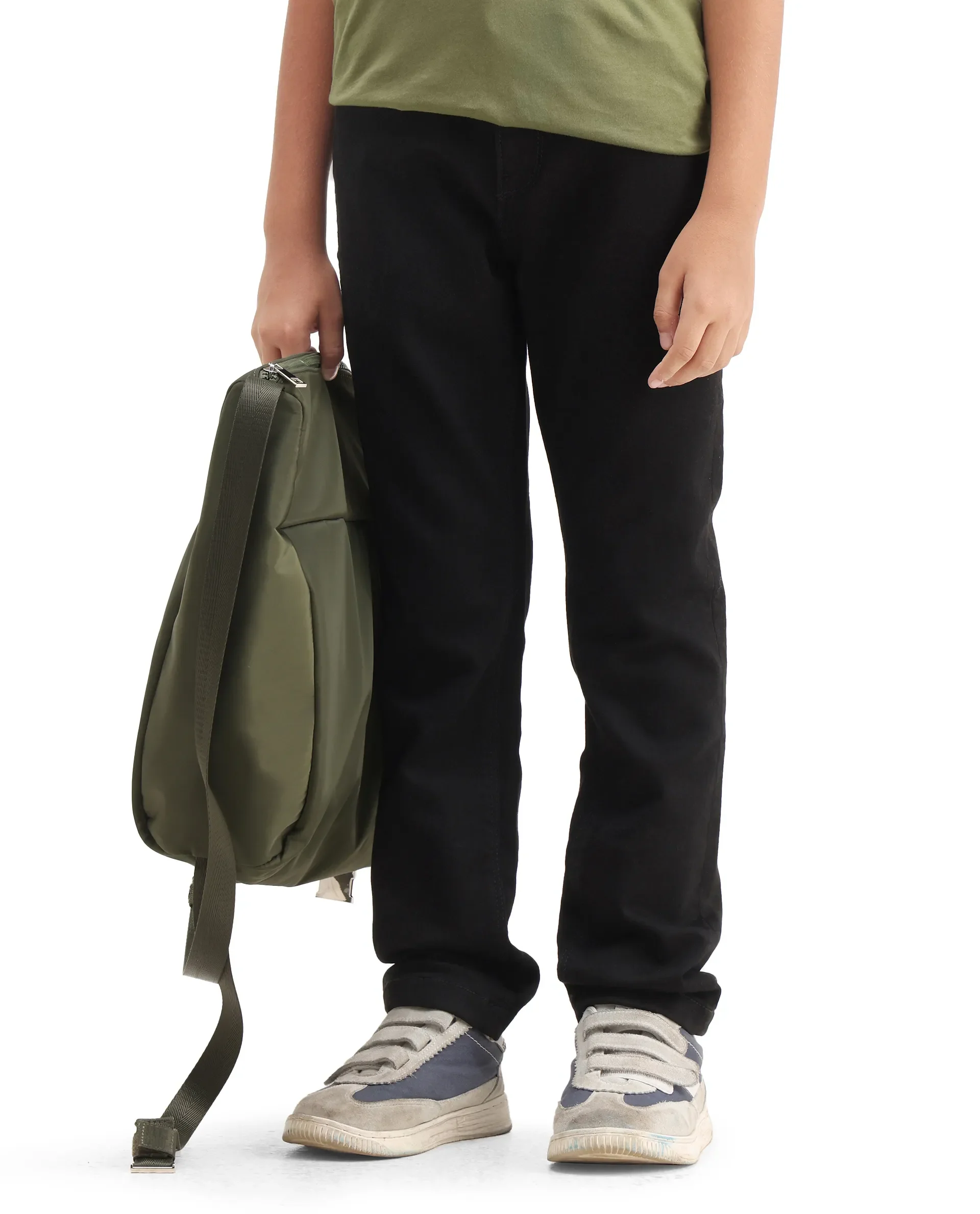 Rare Ones Kids Kino Black Cotton Poly Solid Slim Fit Denim Pant - Image 2