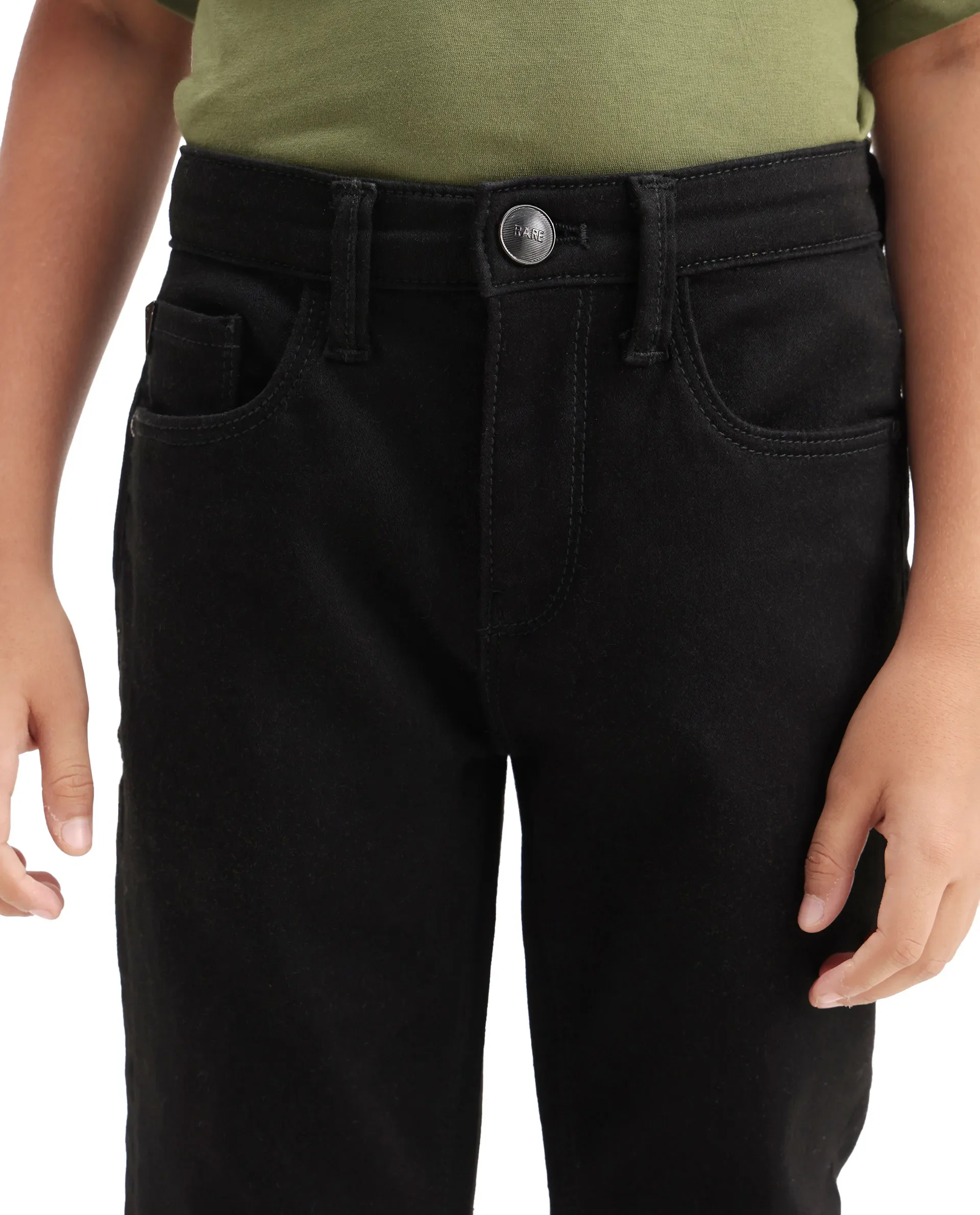 Rare Ones Kids Kino Black Cotton Poly Solid Slim Fit Denim Pant - Image 3
