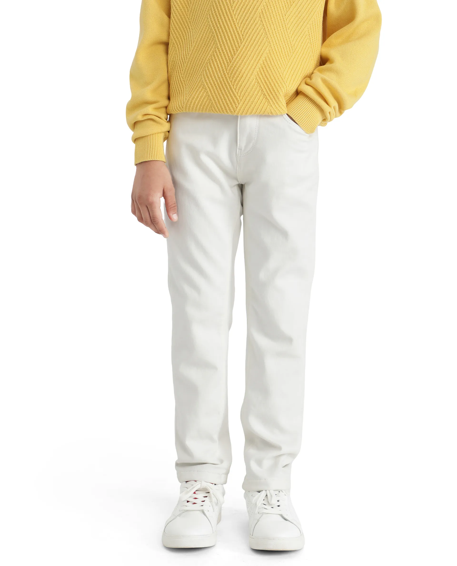 Rare Ones Kids Kino White Cotton Poly Solid Denim Pant - Image 2
