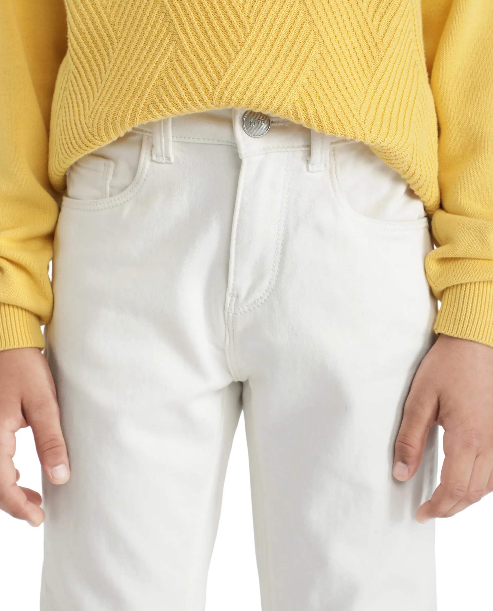 Rare Ones Kids Kino White Cotton Poly Solid Denim Pant - Image 5