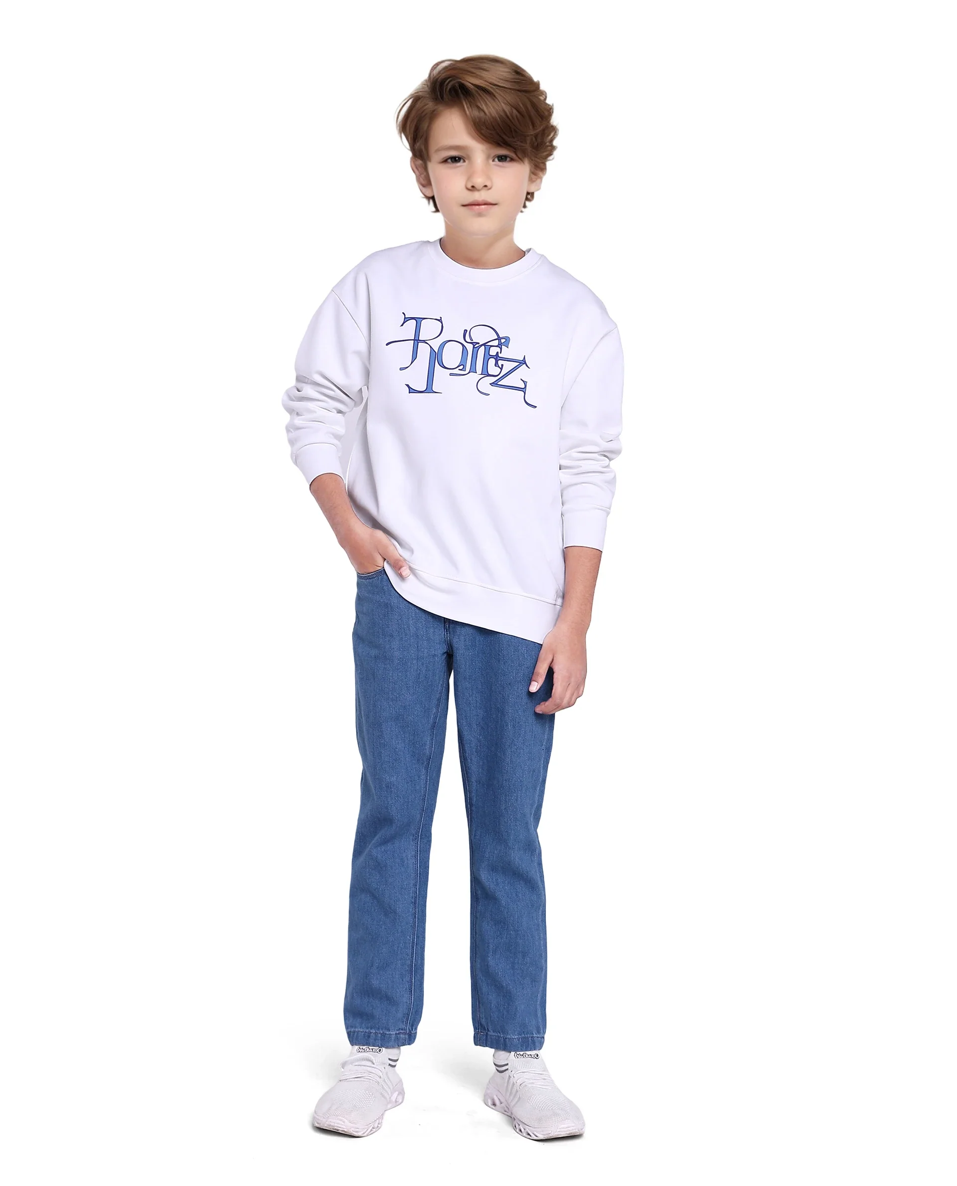 Rare Ones Kids Kiro White Cotton Full Sleeve Crew Neck Hd Print Sweatshirt - Image 2