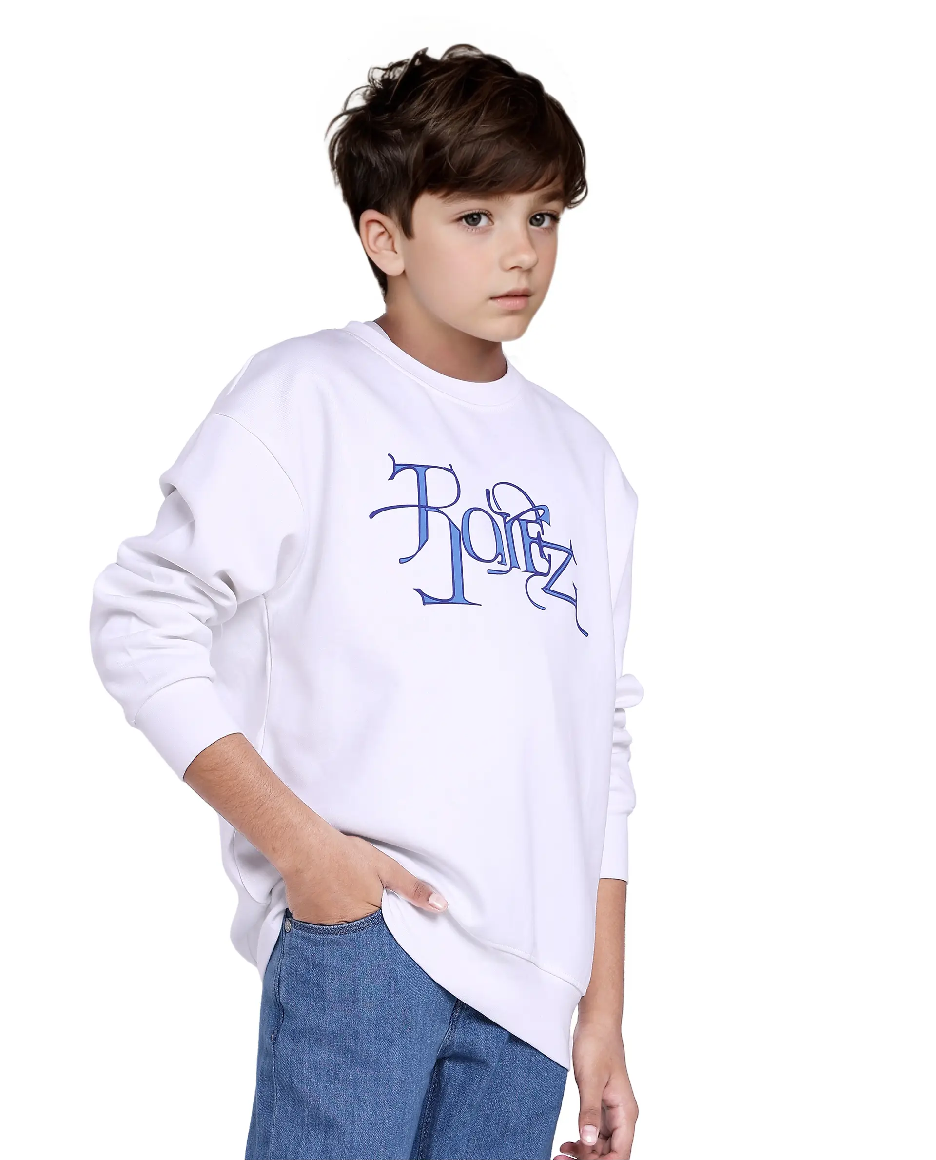 Rare Ones Kids Kiro White Cotton Full Sleeve Crew Neck Hd Print Sweatshirt - Image 5