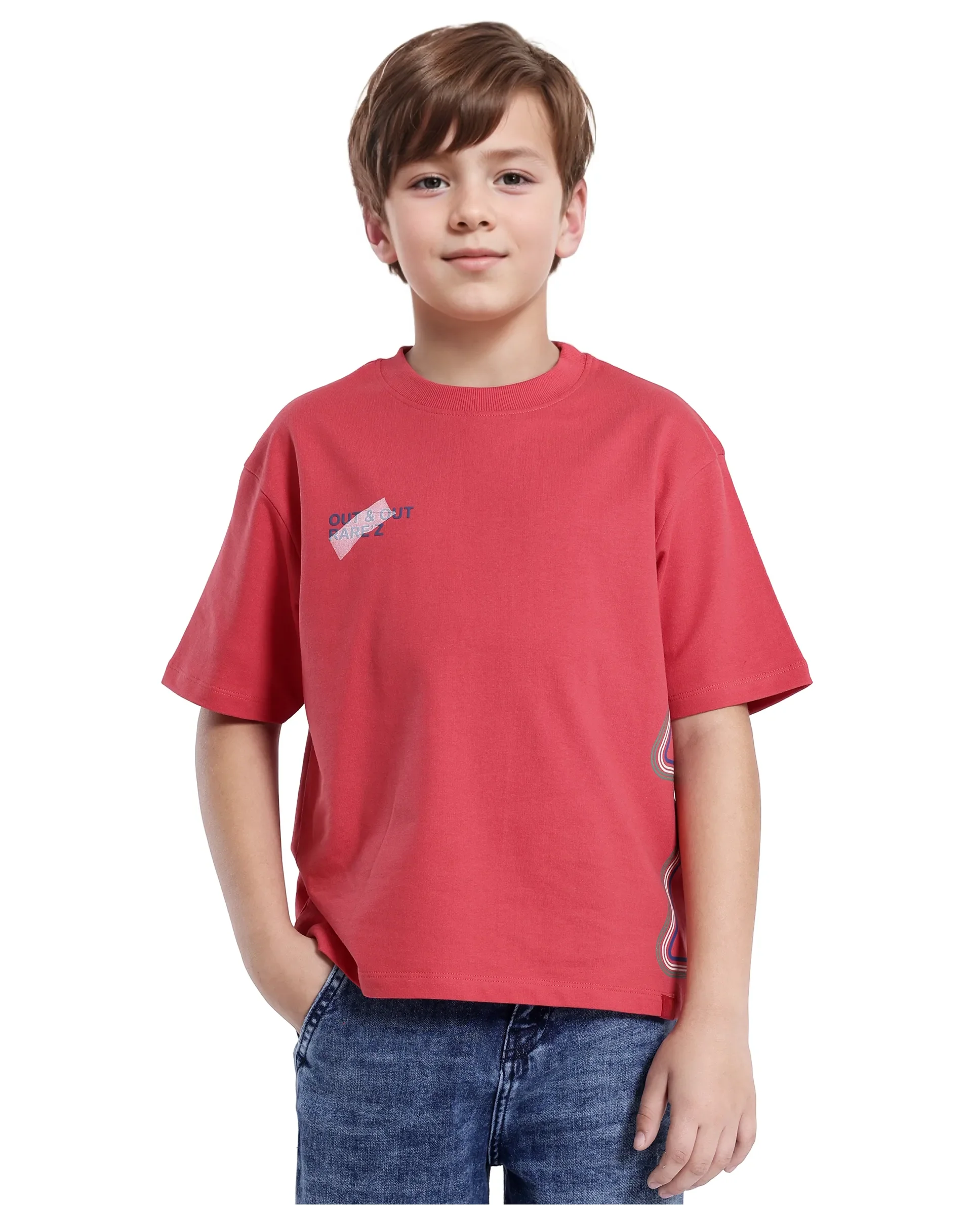 Rare Ones Kids Klas-K Red Cotton Half Sleeve Crew Neck Printed Boxy T-Shirt - Image 2