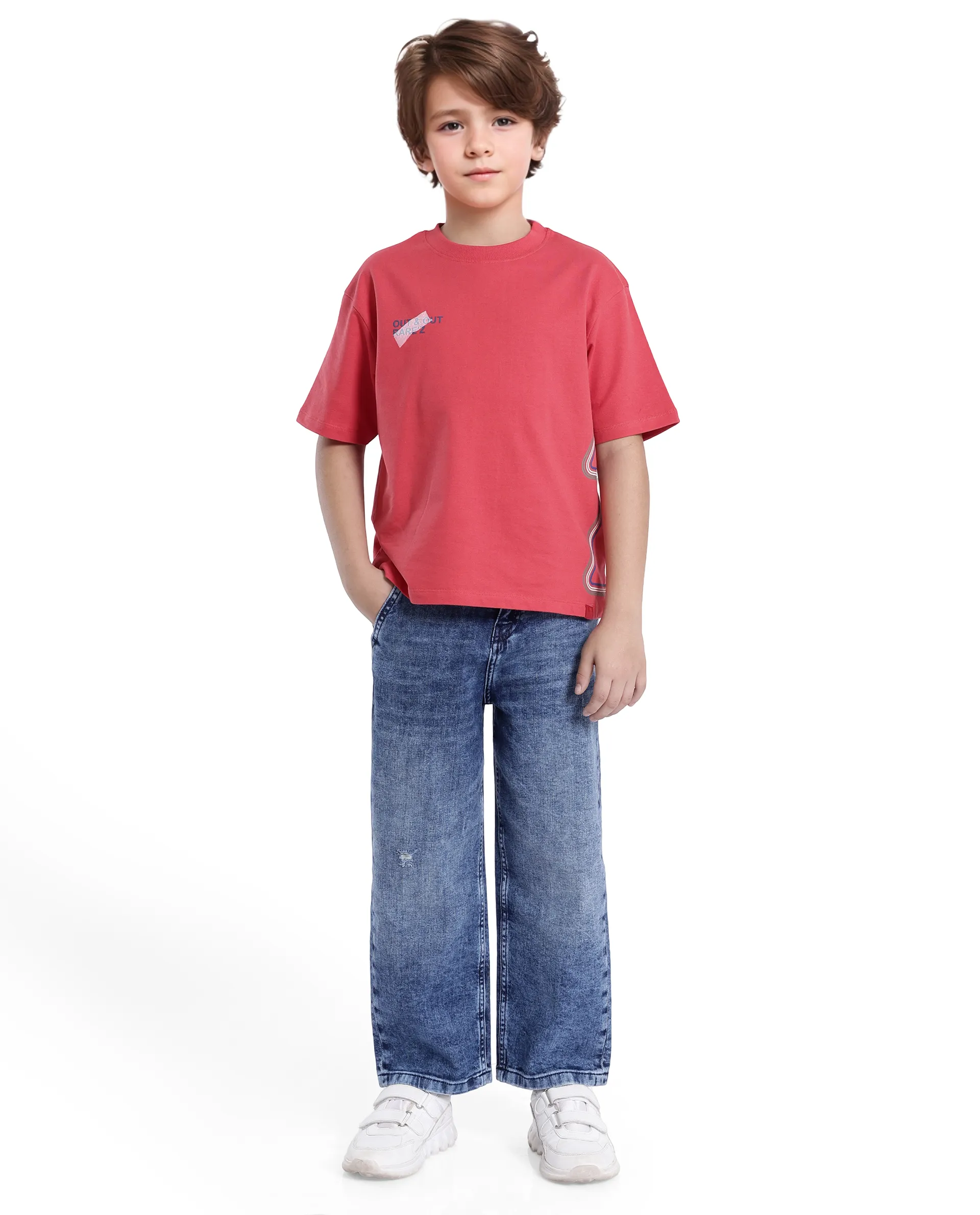 Rare Ones Kids Klas-K Red Cotton Half Sleeve Crew Neck Printed Boxy T-Shirt - Image 3